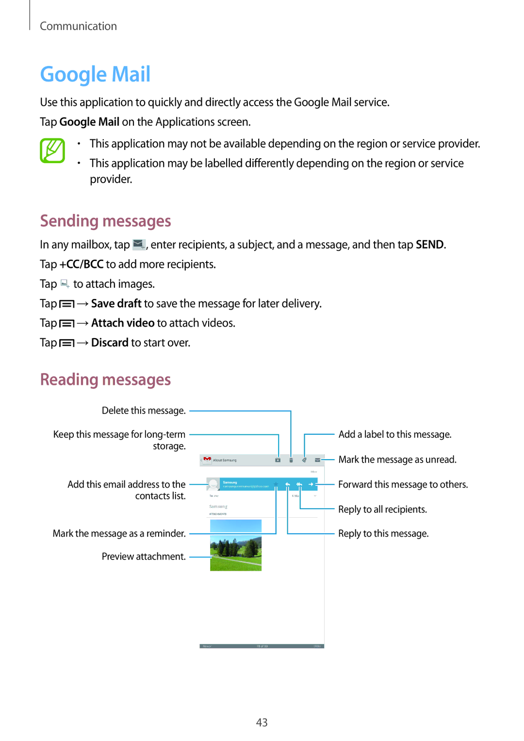 Samsung SM-T310 user manual Google Mail, Delete this message 