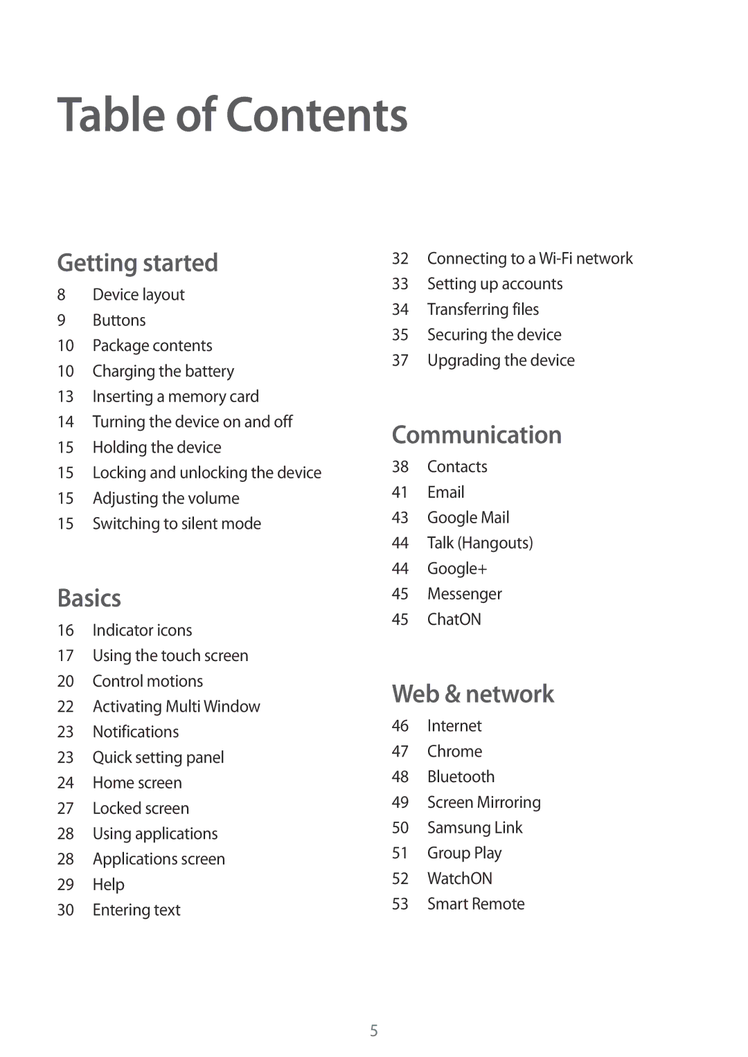 Samsung SM-T310 user manual Table of Contents 