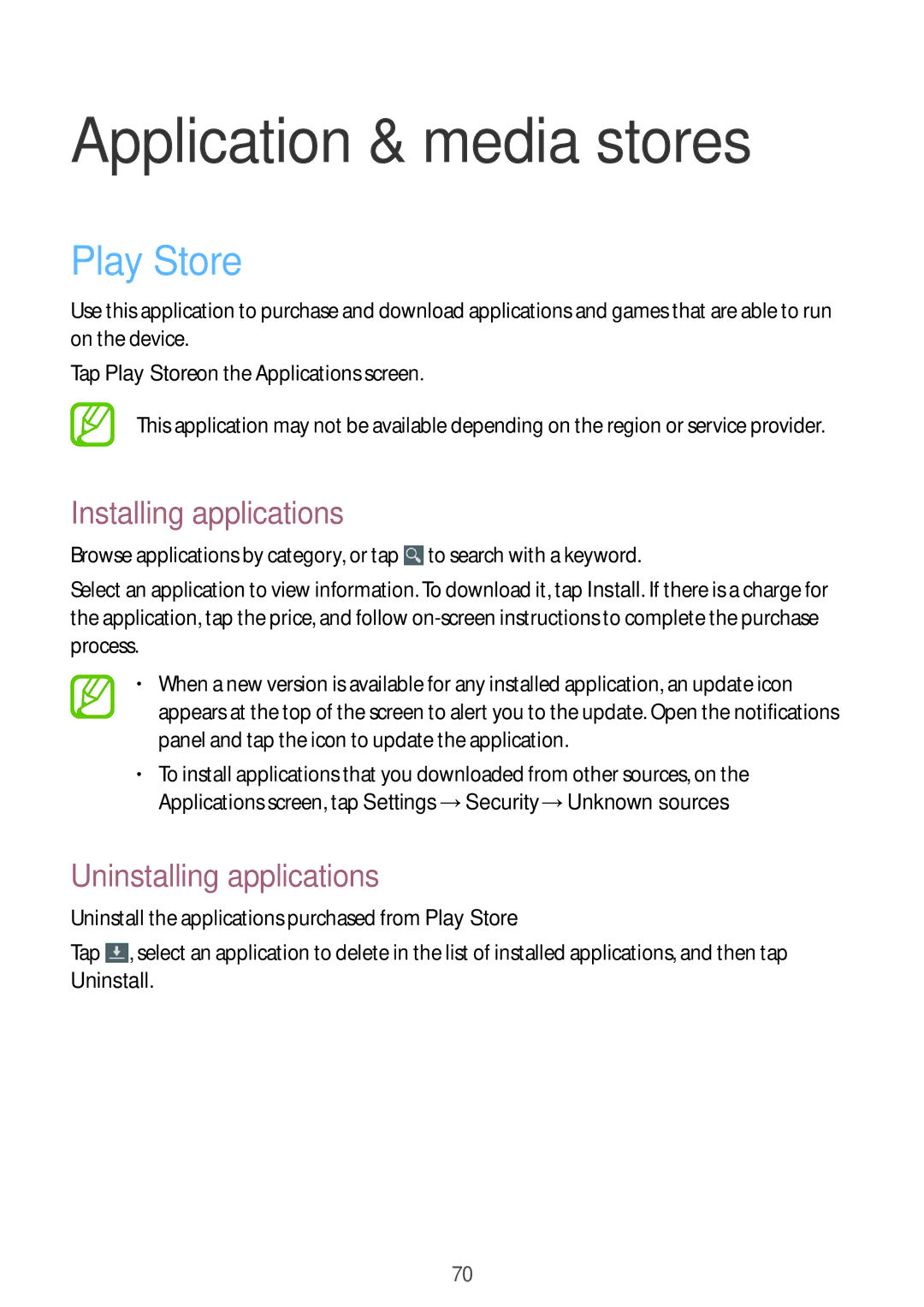 Samsung SM-T310 user manual Application & media stores, Play Store 