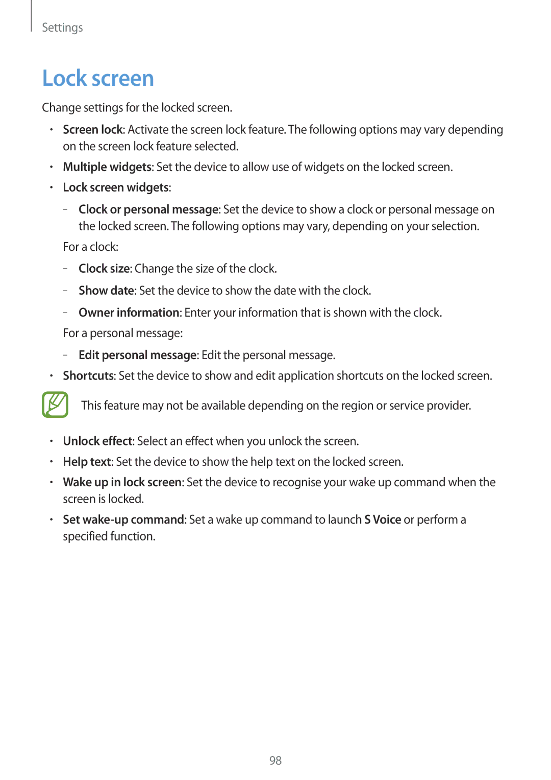 Samsung SM-T310 user manual Lock screen widgets 