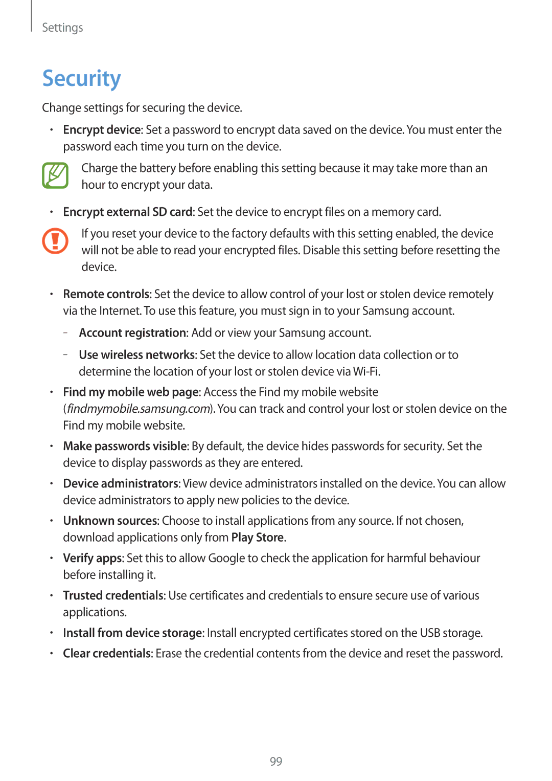 Samsung SM-T310 user manual Security, Account registration Add or view your Samsung account 