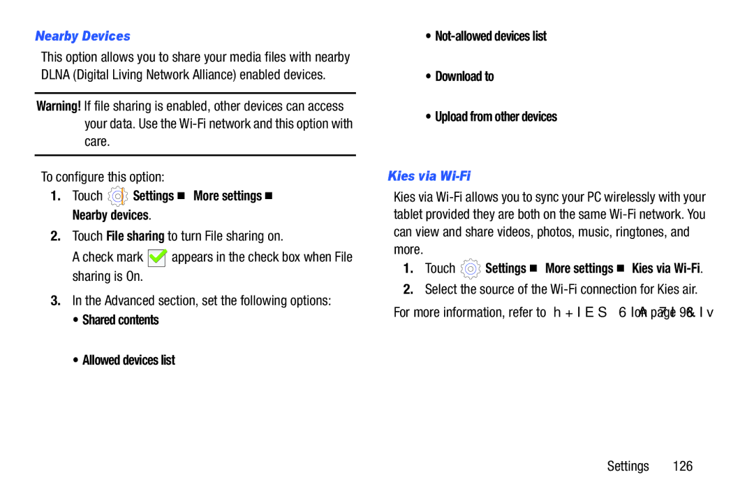 Samsung GT-P5210GNYXAR, 3 10.1 White Nearby Devices, To configure this option, Touch Settings More settings Nearby devices 