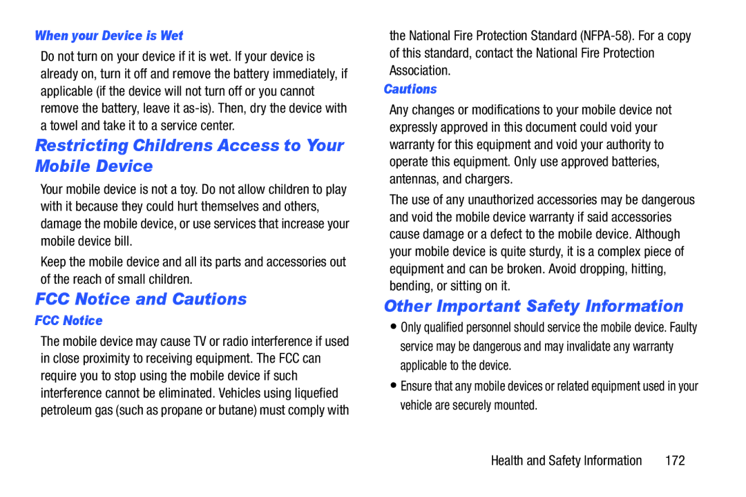 Samsung GTP5210GNYXAR Restricting Childrens Access to Your Mobile Device, FCC Notice and Cautions, When your Device is Wet 