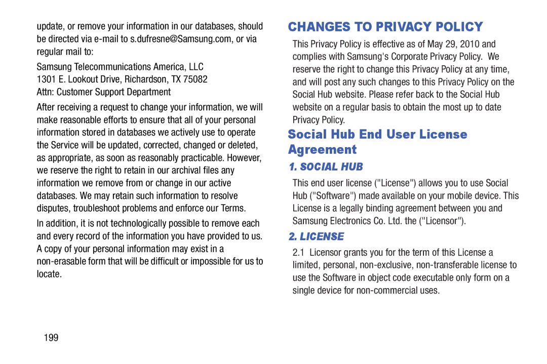 Samsung SM T3100GNYXAR, GTP5210GNYXAR, GTP5210ZWYXAR, GT-P5210GNYXAR user manual Social Hub End User License Agreement, 199 