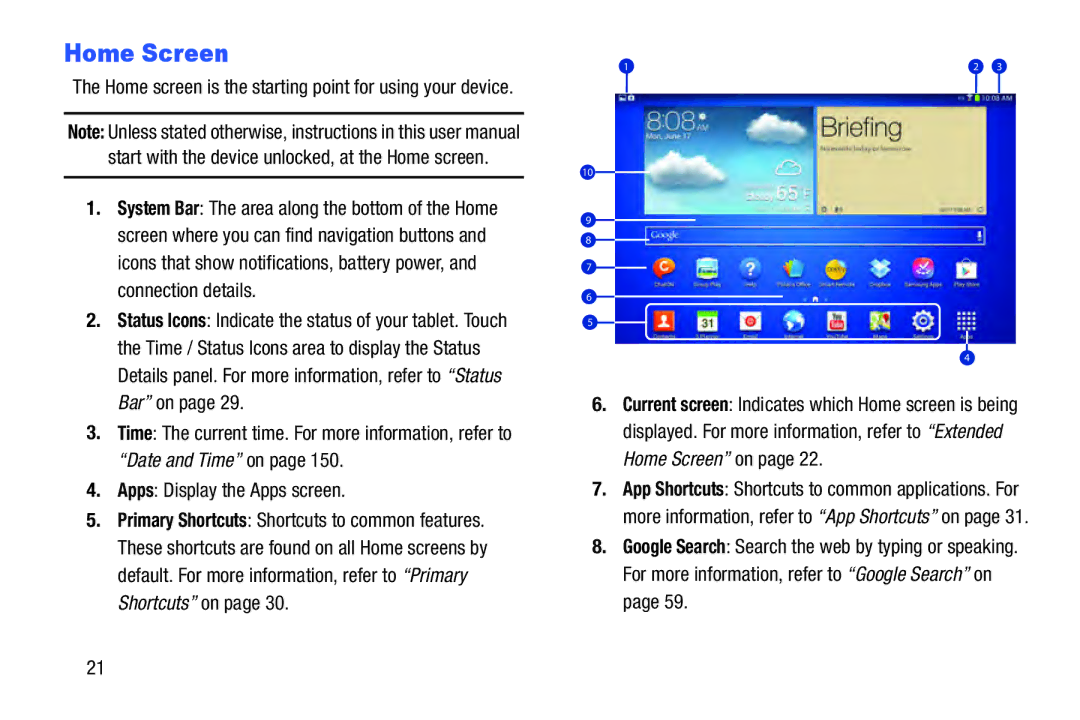 Samsung GTP5210ZWYXAR, SM T3100GNYXAR, GTP5210GNYXAR, GT-P5210GNYXAR, 3 10.1 White Home Screen, Apps Display the Apps screen 