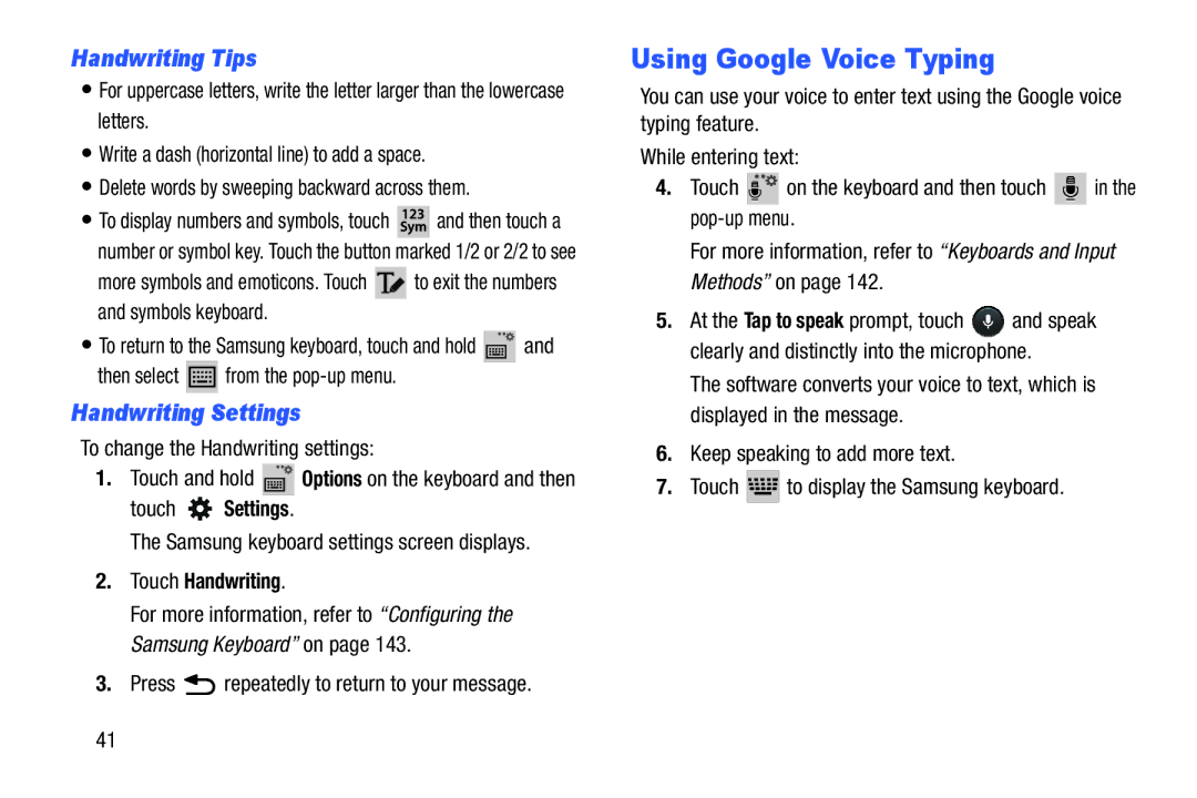 Samsung 3 10.1 White, SM T3100GNYXAR Using Google Voice Typing, Handwriting Tips, Handwriting Settings, Touch Handwriting 