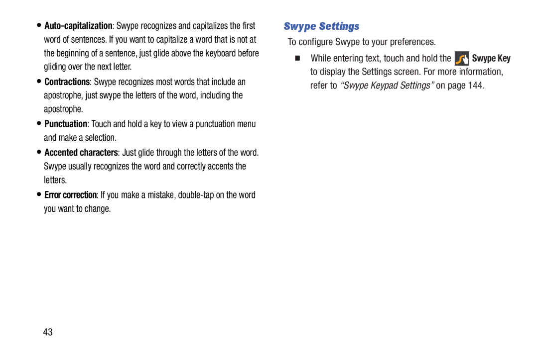 Samsung SM T3100GNYXAR, GTP5210GNYXAR, GTP5210ZWYXAR, GT-P5210GNYXAR Swype Settings, To configure Swype to your preferences 