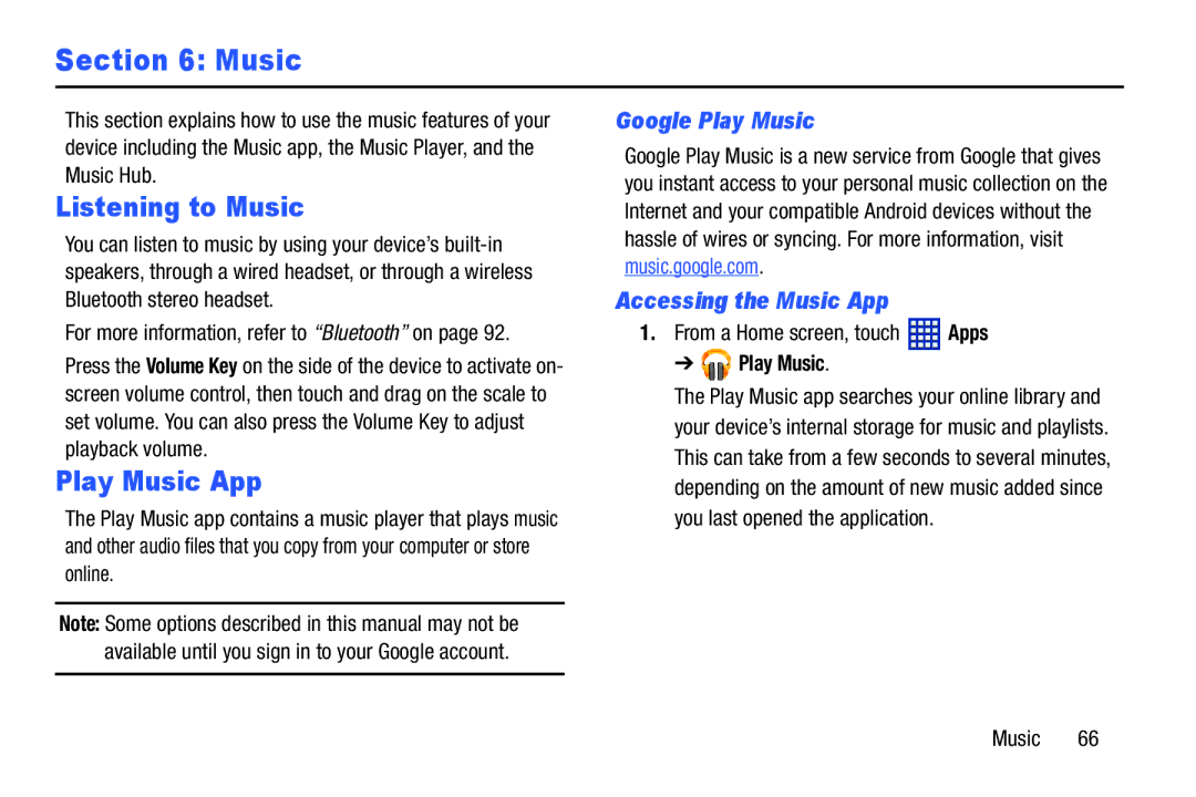 Samsung 3 10.1 Gold-Brown, GT-P5210 Listening to Music, Play Music App, Google Play Music, Accessing the Music App 