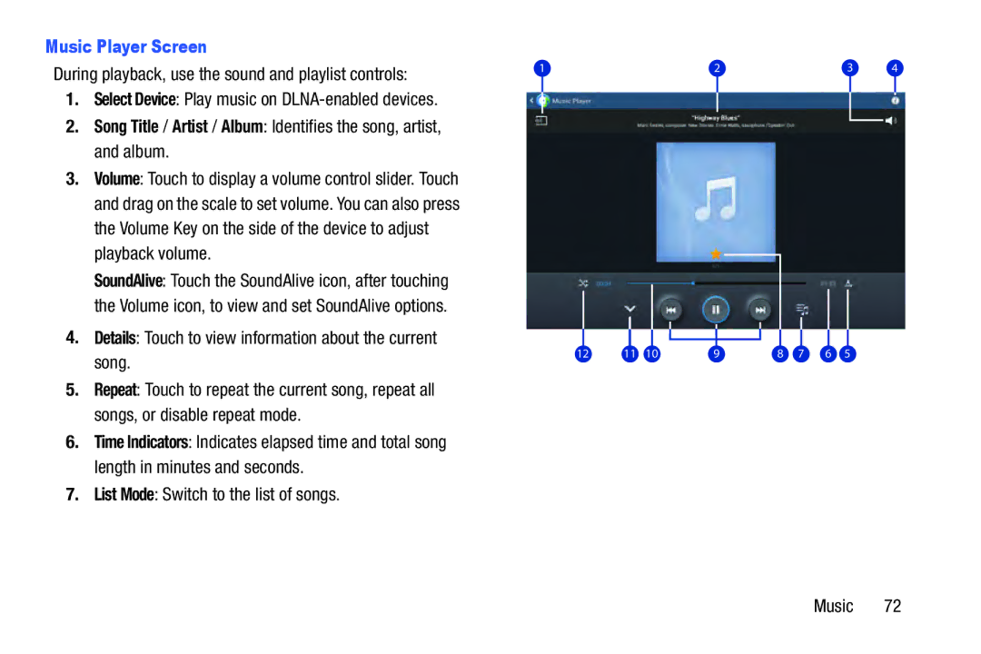 Samsung GT P5210ZWYXAR, SM T3100GNYXAR, GT-P5210 Music Player Screen, Details Touch to view information about the current 