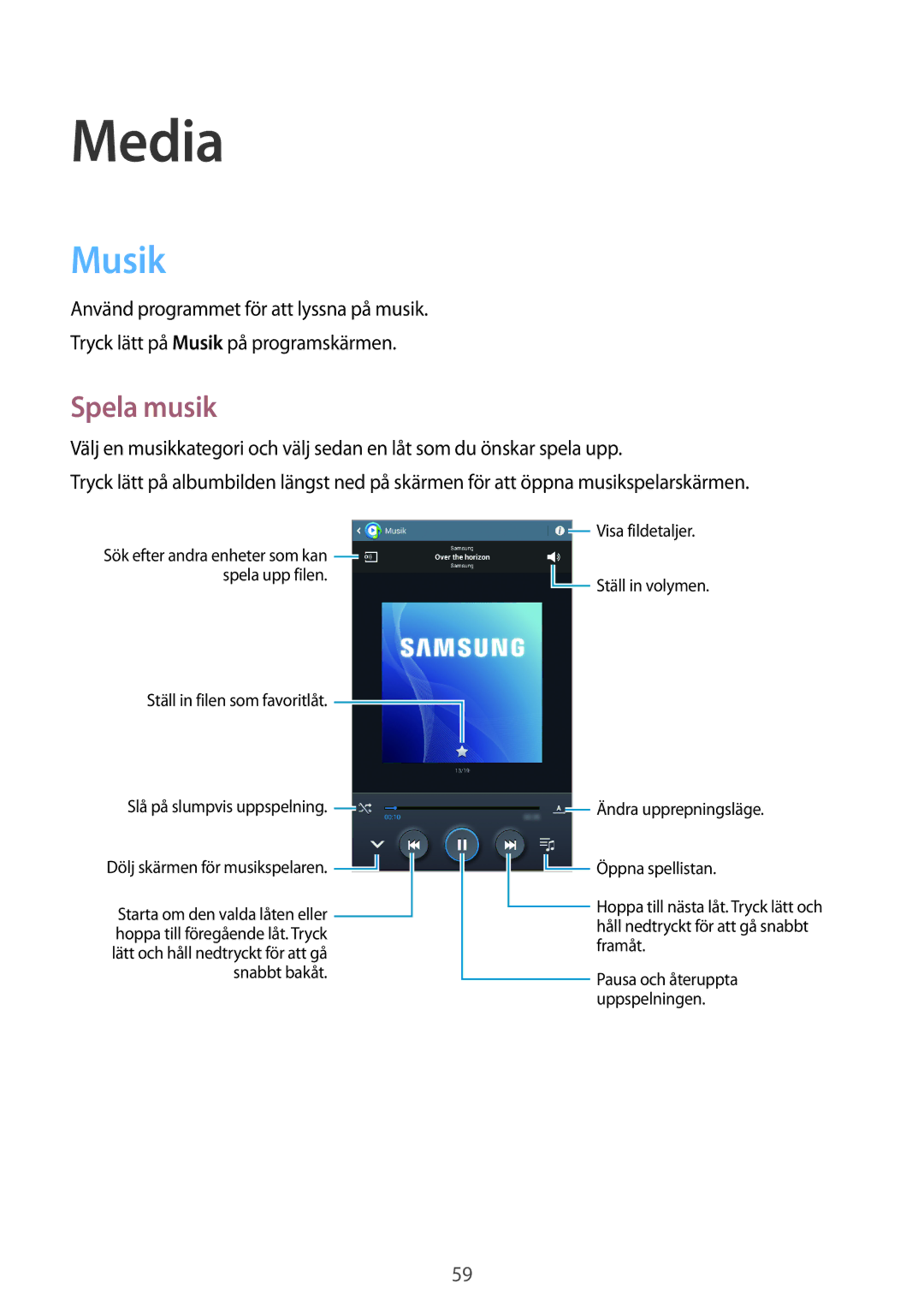 Samsung SM-T3100ZWENEE, SM-T3100MKANEE, SM-T3100GNENEE, SM-T3100GNANEE, SM-T3100MKENEE manual Media, Musik, Spela musik 