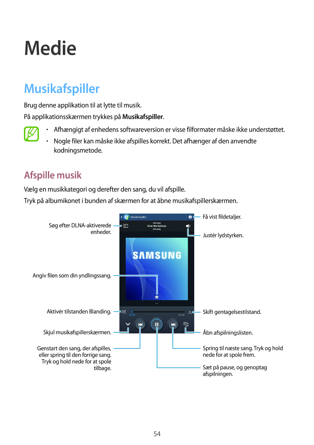 Samsung SM-T3100MKANEE, SM-T3100GNENEE, SM-T3100GNANEE, SM-T3100MKENEE, SM-T3100ZWANEE Medie, Musikafspiller, Afspille musik 