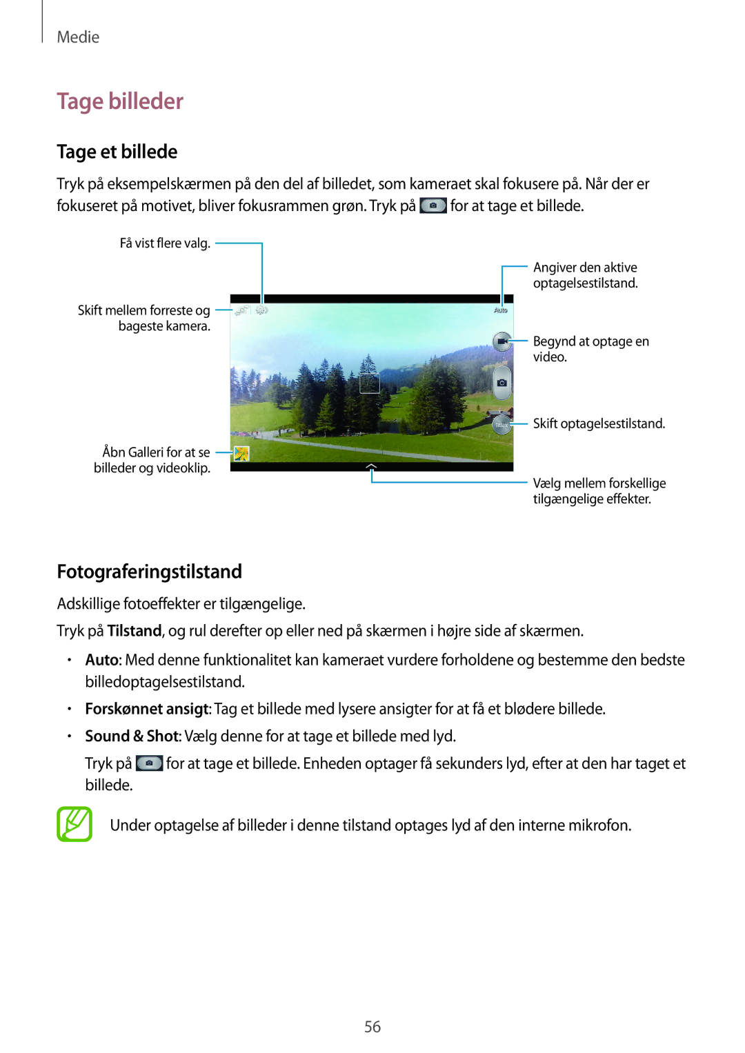 Samsung SM-T3100GNANEE, SM-T3100MKANEE, SM-T3100GNENEE manual Tage billeder, Tage et billede, Fotograferingstilstand 