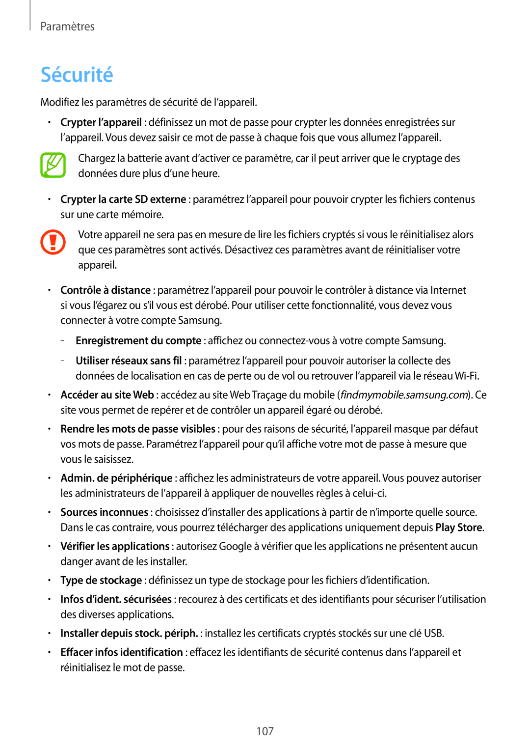 Samsung SM-T3100MKEFNC, SM-T3100MKAXEF, SM-T3100ZWAXEF manual Sécurité, Modifiez les paramètres de sécurité de l’appareil 