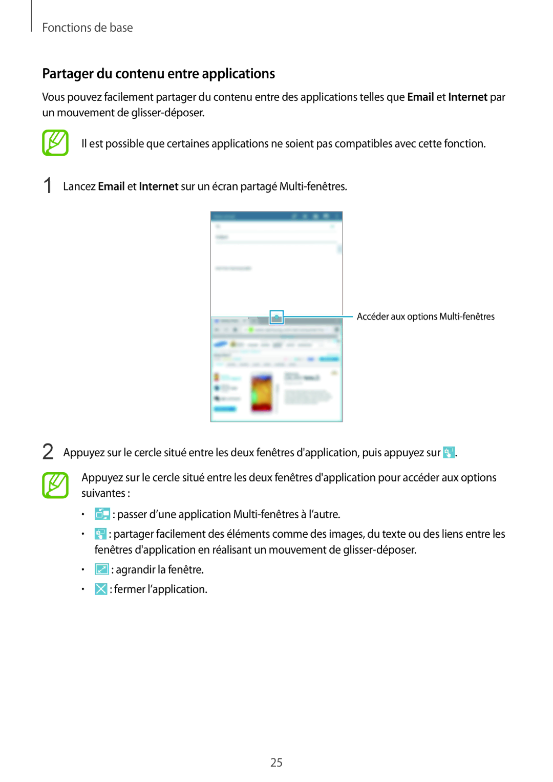 Samsung SM-T3100ZWAXEF, SM-T3100MKAXEF, SM-T3100MKEFNC manual Partager du contenu entre applications 