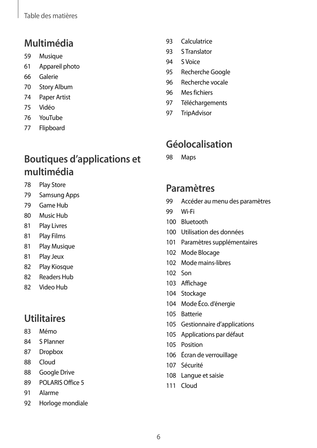 Samsung SM-T3100MKAXEF, SM-T3100ZWAXEF, SM-T3100MKEFNC manual Géolocalisation 