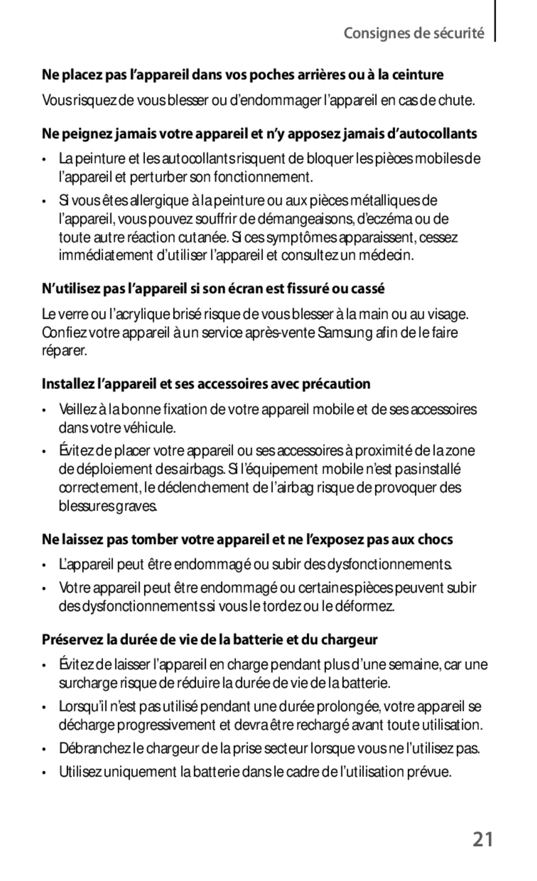 Samsung SM-T3100MKAXEF, SM-T3100ZWAXEF, SM-T3100MKEFNC manual ’utilisez pas l’appareil si son écran est fissuré ou cassé 