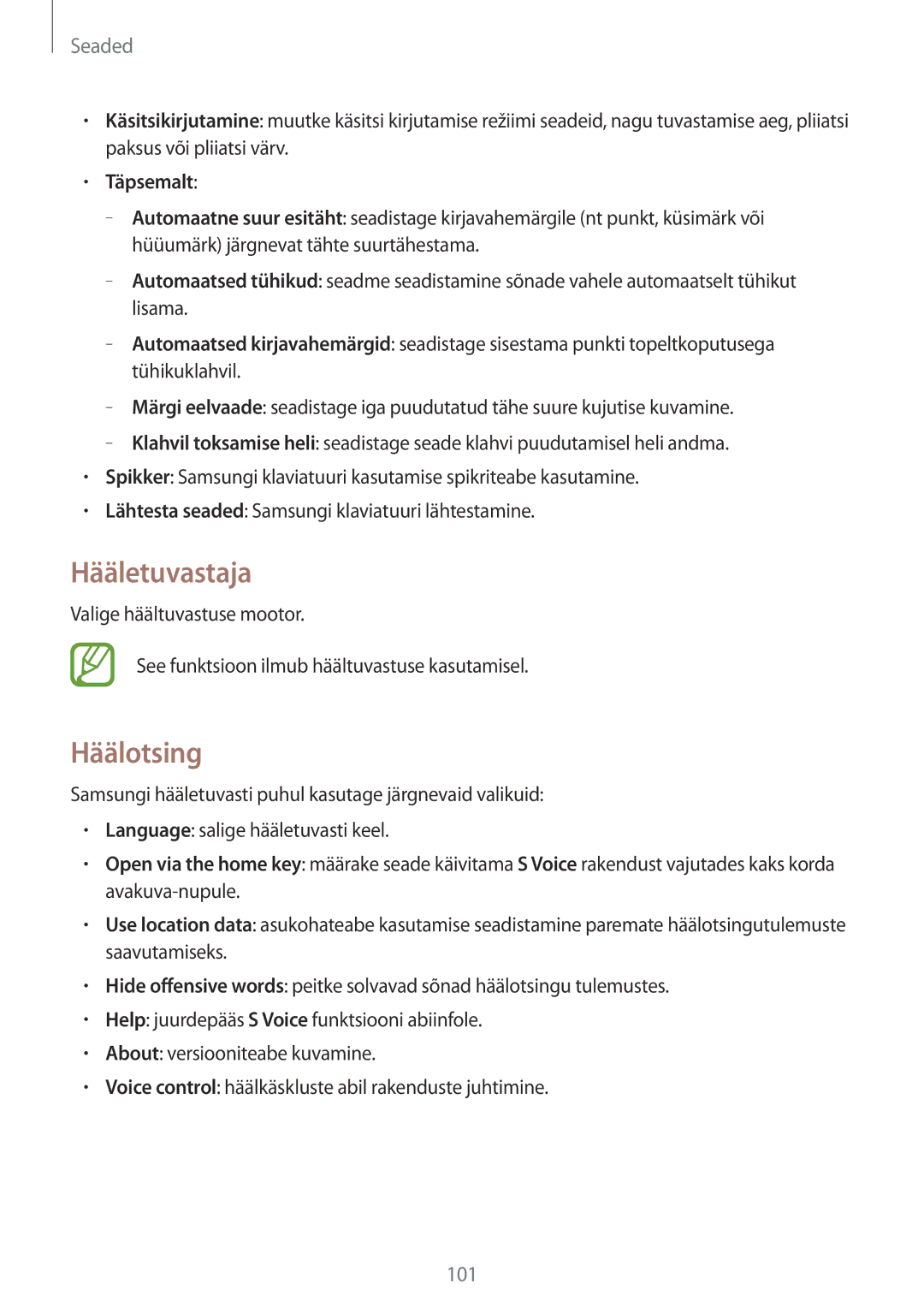 Samsung SM-T3100MKASEB, SM-T3100ZWASEB manual Hääletuvastaja, Häälotsing, Täpsemalt 