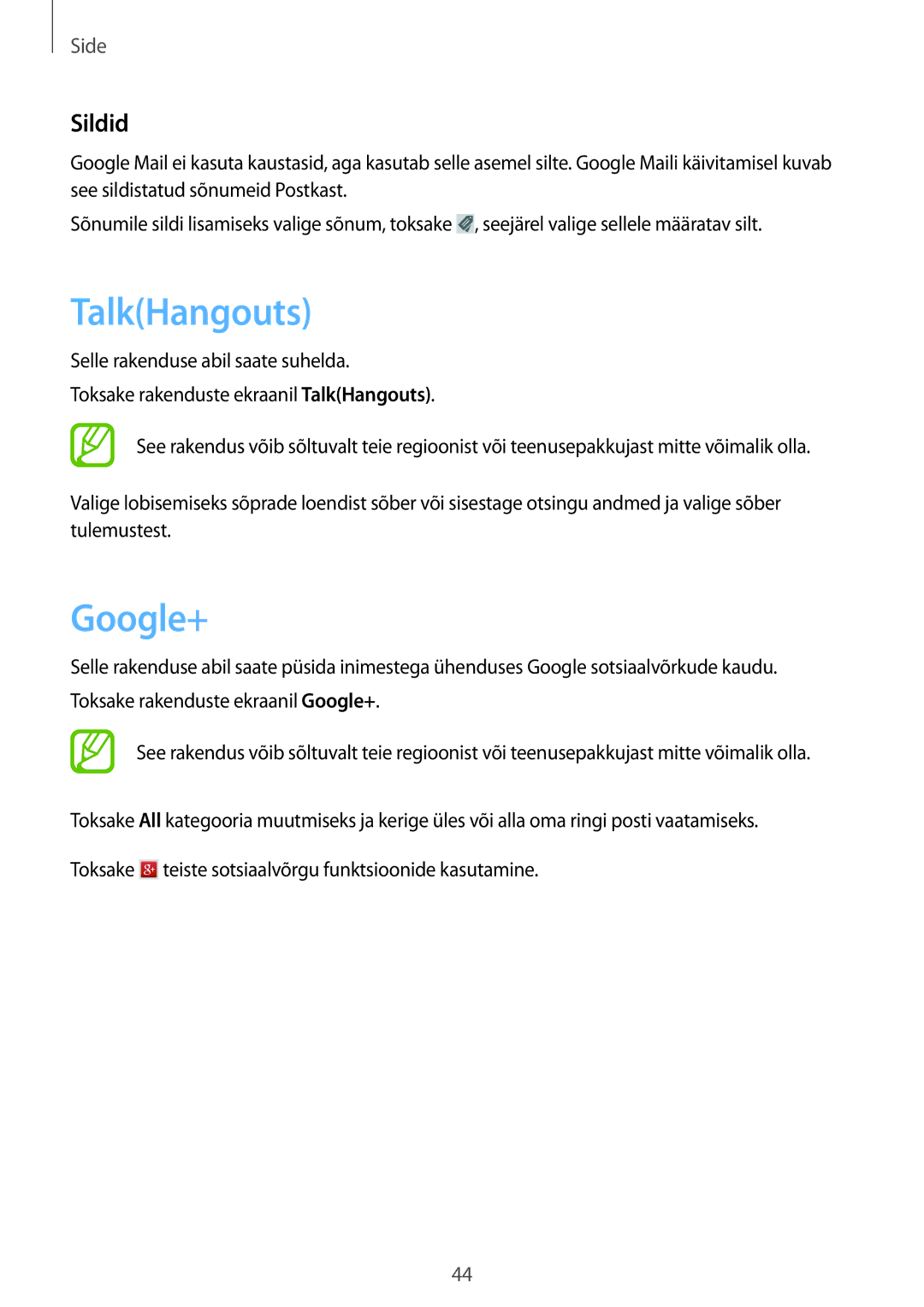 Samsung SM-T3100ZWASEB, SM-T3100MKASEB manual TalkHangouts, Google+, Sildid 