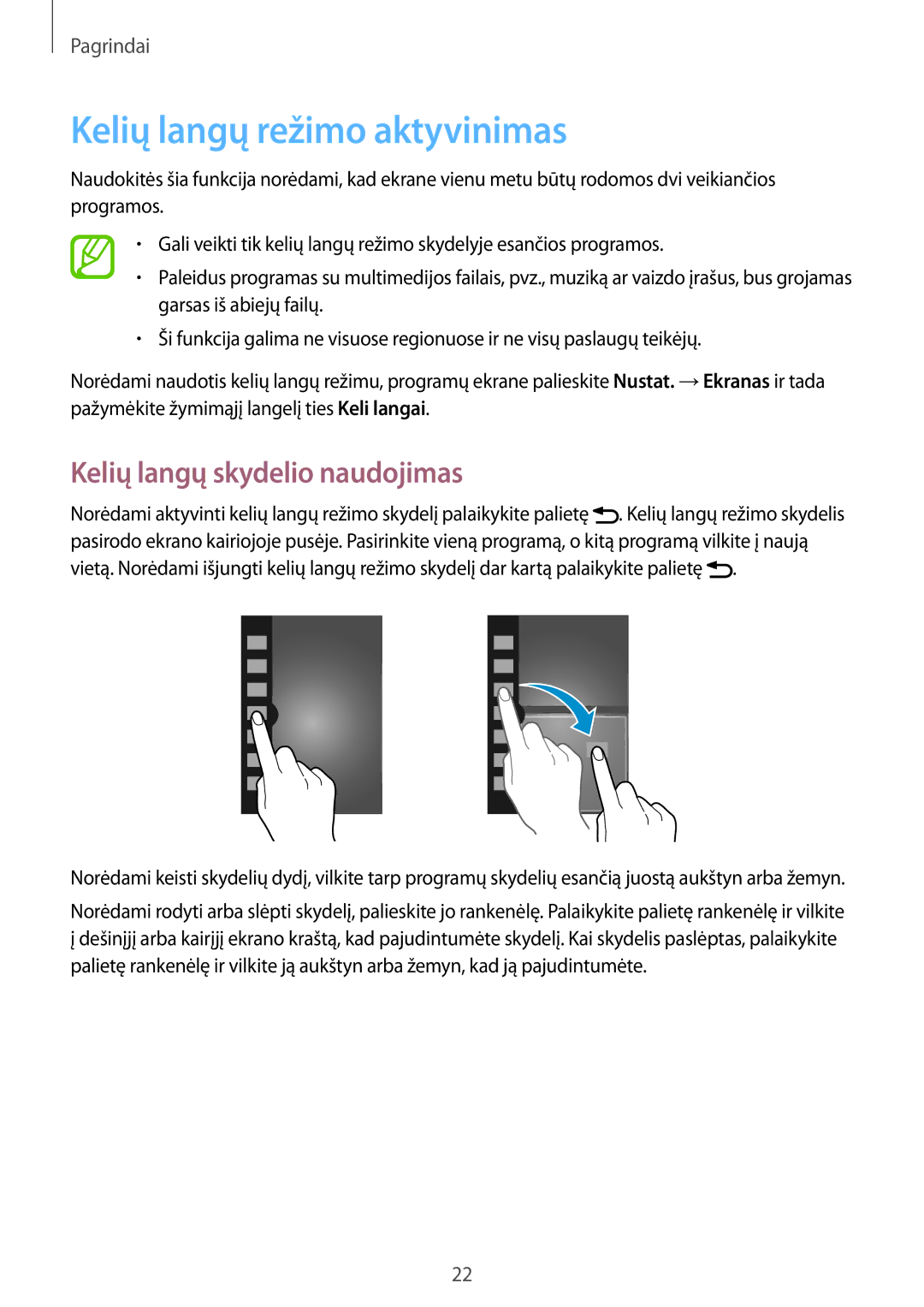 Samsung SM-T3100ZWASEB, SM-T3100MKASEB manual Kelių langų režimo aktyvinimas, Kelių langų skydelio naudojimas 