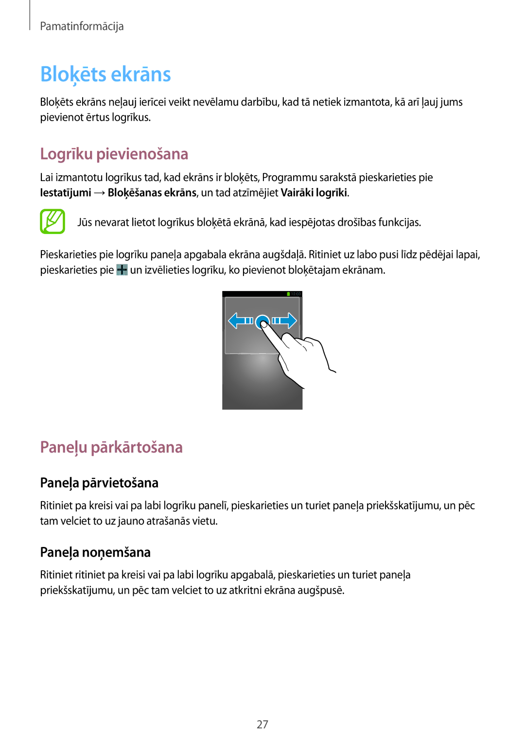 Samsung SM-T3100MKASEB, SM-T3100ZWASEB manual Bloķēts ekrāns, Logrīku pievienošana 