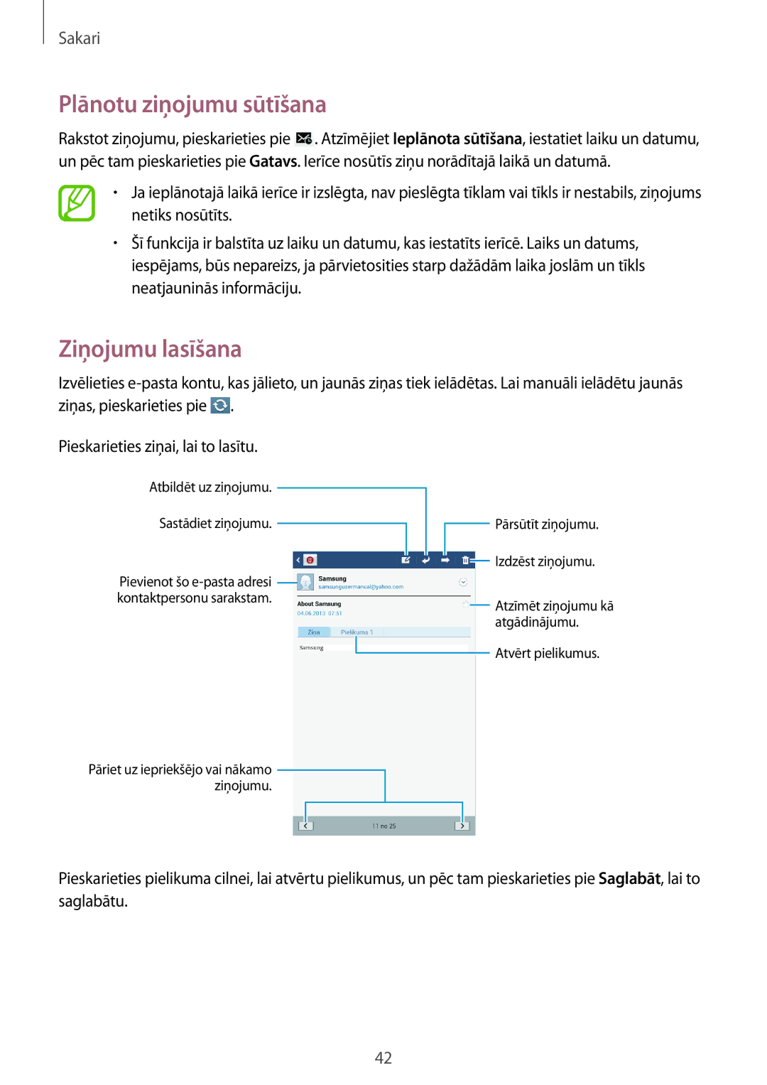 Samsung SM-T3100ZWASEB, SM-T3100MKASEB manual Plānotu ziņojumu sūtīšana, Ziņojumu lasīšana 