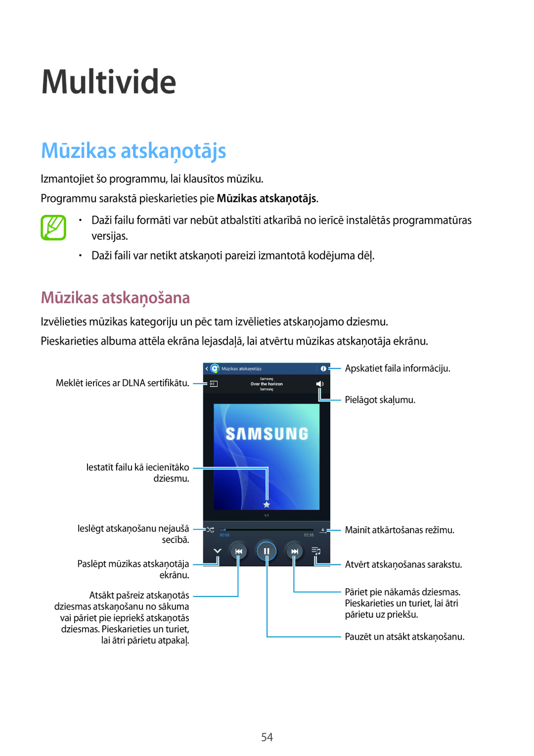 Samsung SM-T3100ZWASEB, SM-T3100MKASEB manual Multivide, Mūzikas atskaņotājs, Mūzikas atskaņošana 