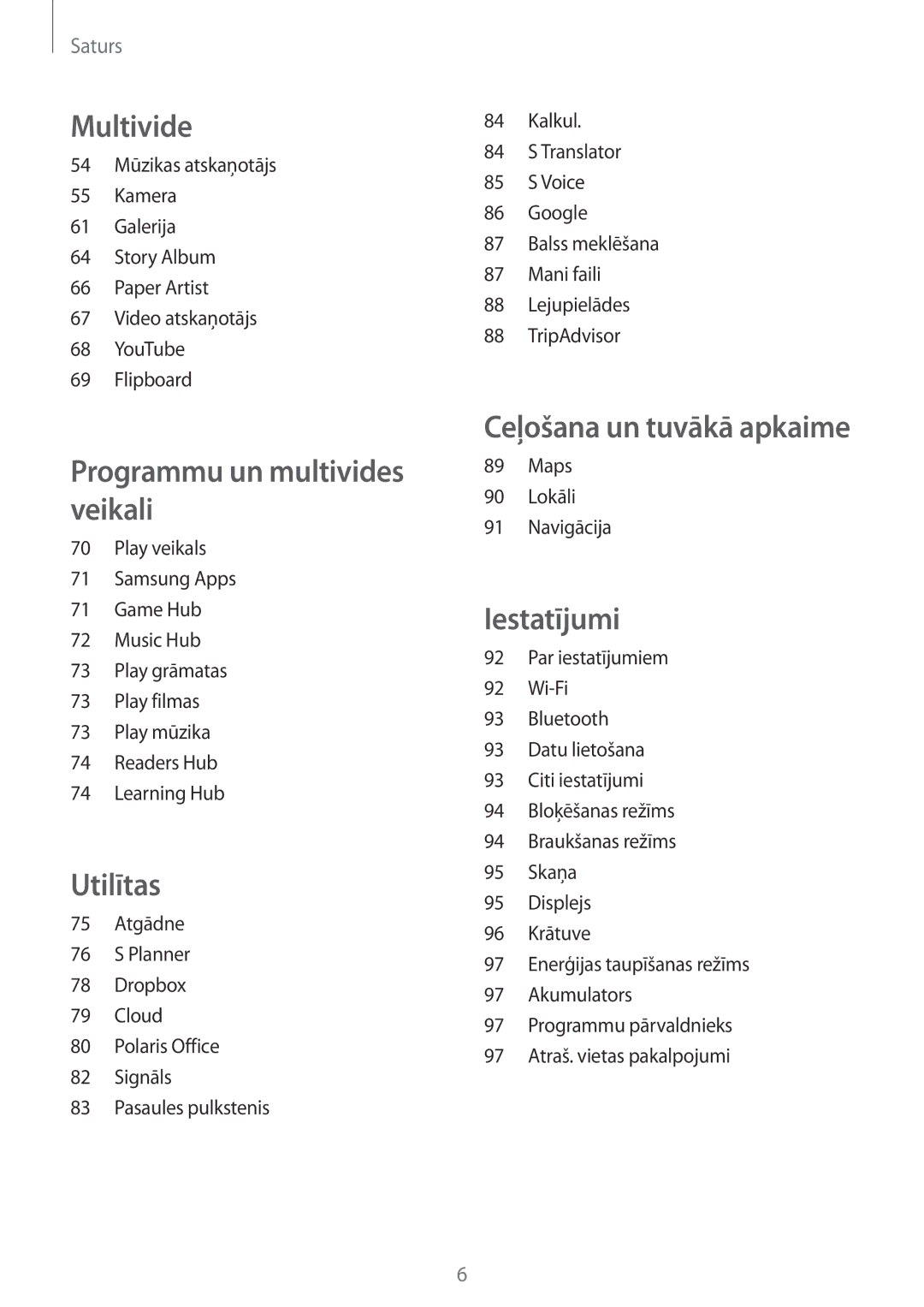 Samsung SM-T3100ZWASEB, SM-T3100MKASEB manual Ceļošana un tuvākā apkaime 