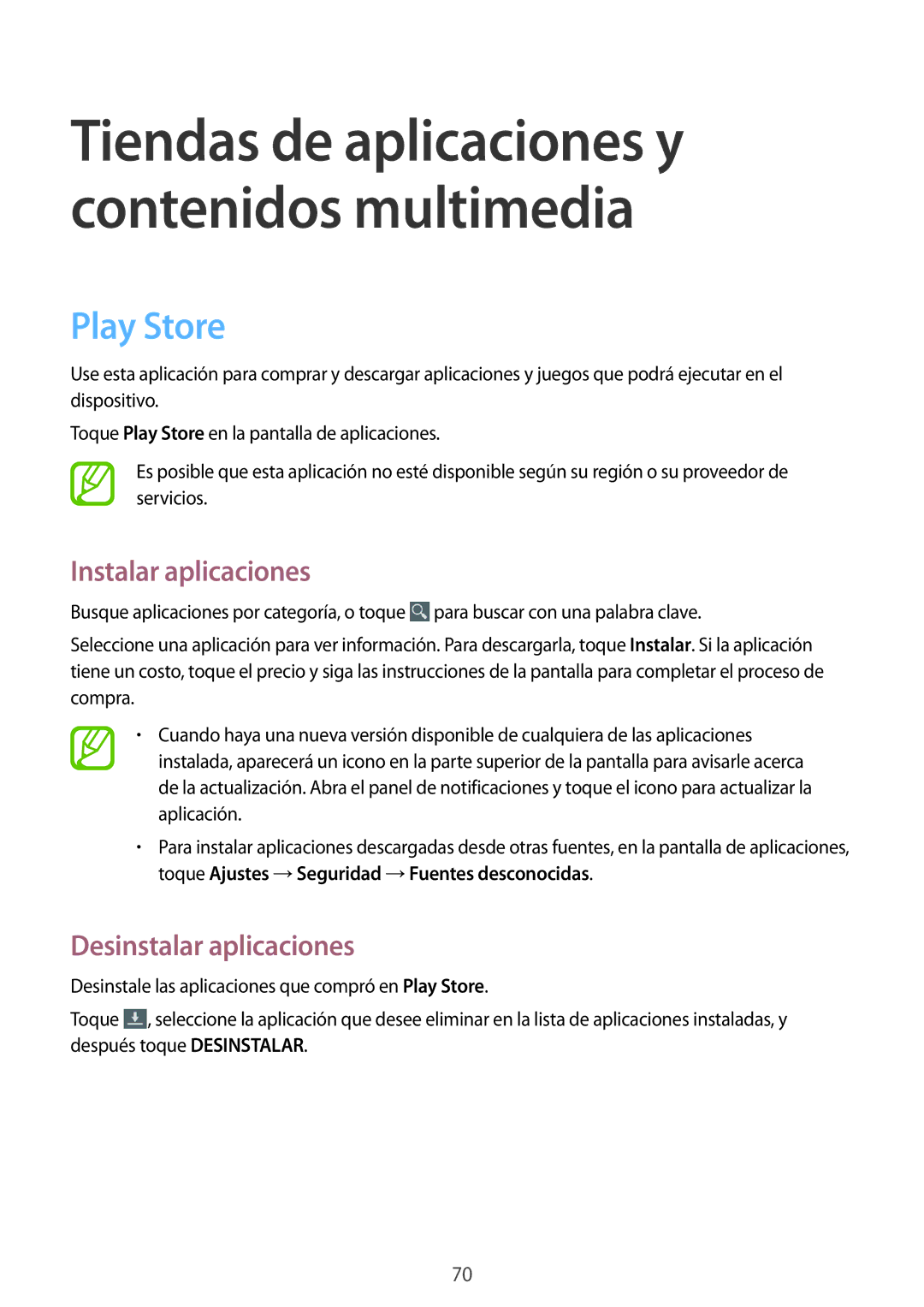 Samsung SM-T3100ZWASEE, SM-T3100ZWAXEO, SM-T3100MKATPH manual Tiendas de aplicaciones y contenidos multimedia, Play Store 