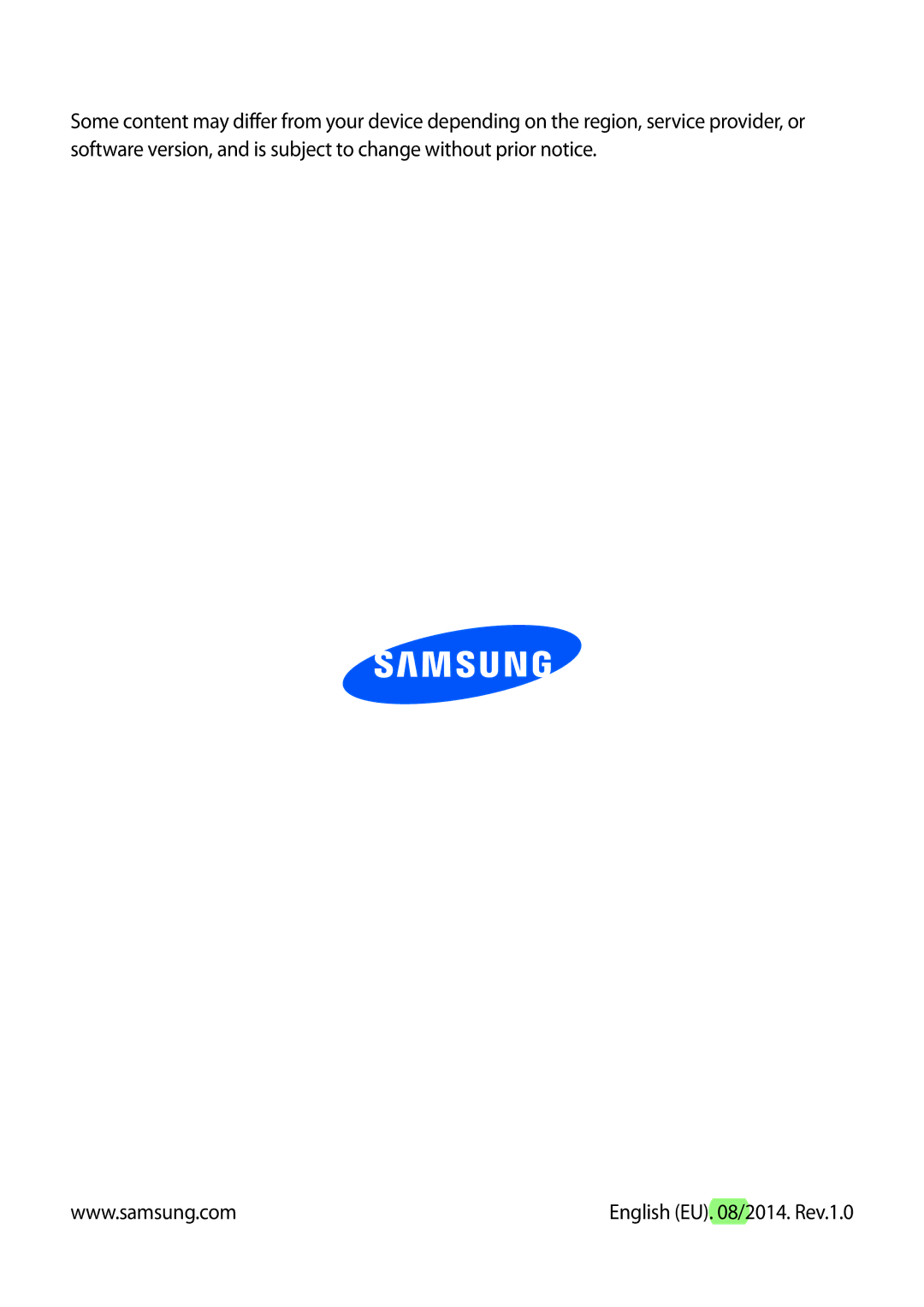 Samsung SM-T3100ZWADBT, SM-T3100ZWAXEO, SM-T3100MKEATO, SM-T3100ZWATUR, SM-T3100ZWAATO manual English EU /2014. Rev.1.0 