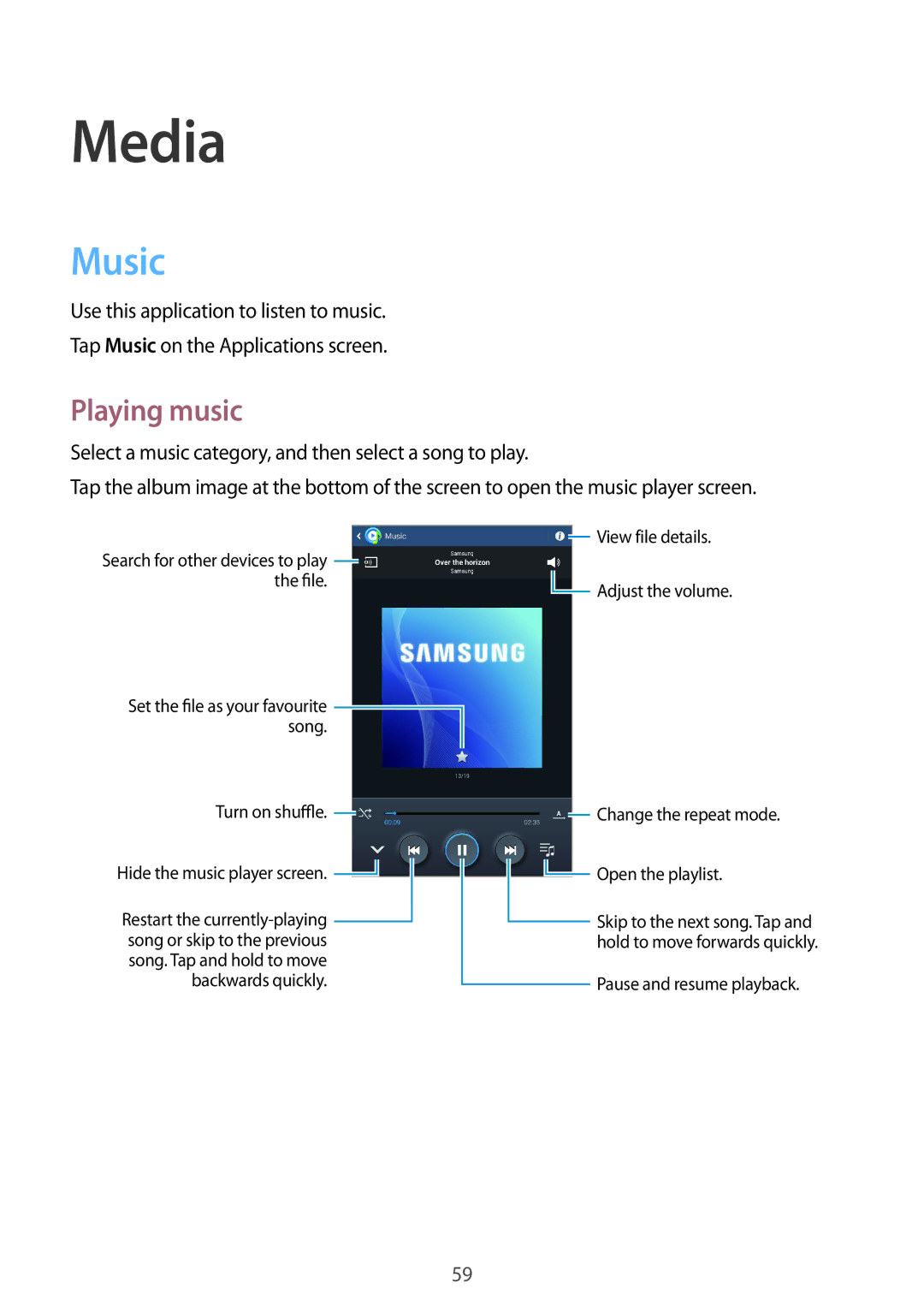 Samsung SM-T3100ZWAATO, SM-T3100ZWAXEO, SM-T3100MKEATO, SM-T3100ZWATUR, SM-T3100GNATUR manual Media, Music, Playing music 