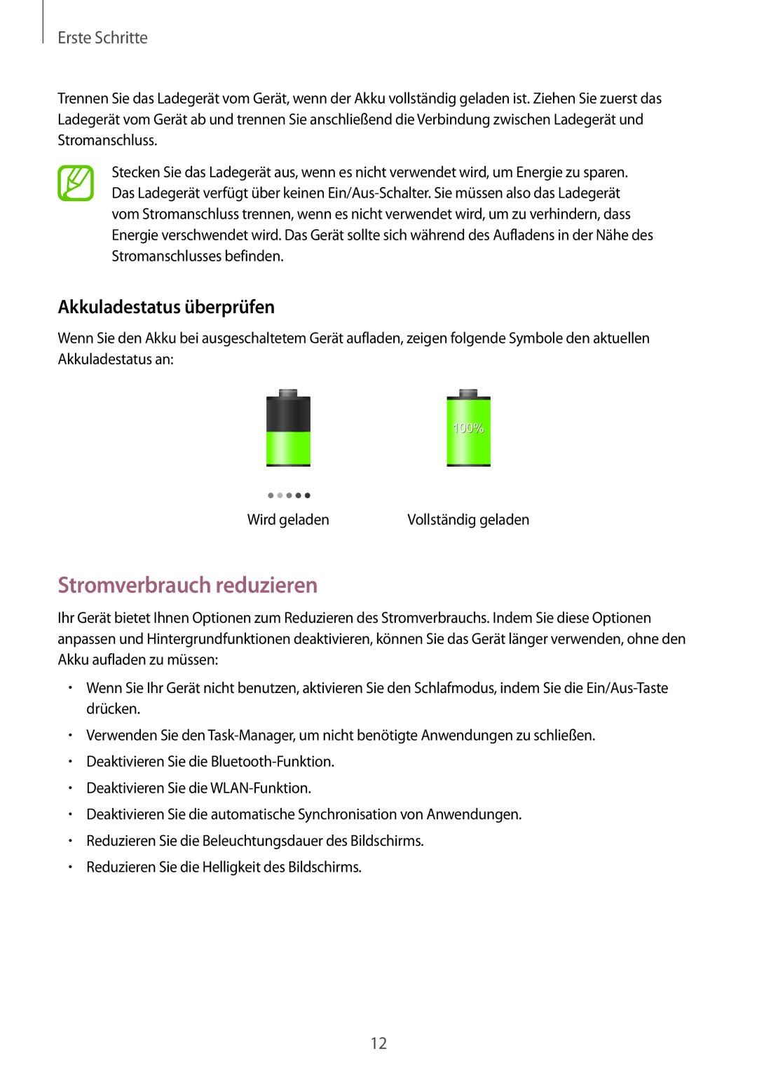 Samsung SM-T3100MKADBT, SM-T3100ZWAXEO, SM-T3100MKEATO, SM-T3100ZWATUR Stromverbrauch reduzieren, Akkuladestatus überprüfen 
