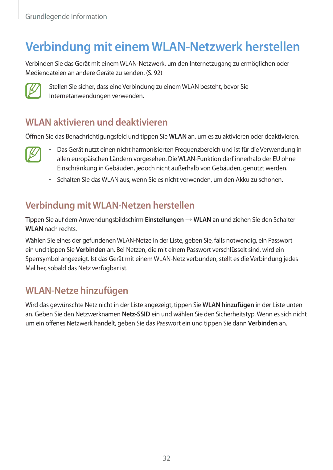 Samsung SM-T3100ZWATUR Wlan aktivieren und deaktivieren, Verbindung mit WLAN-Netzen herstellen, WLAN-Netze hinzufügen 