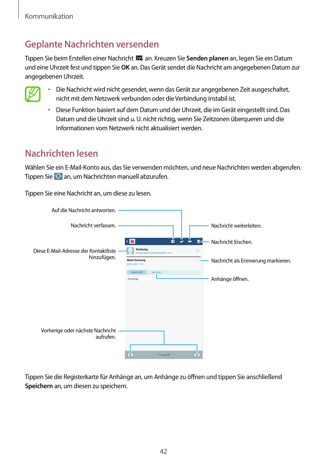 Samsung SM-T3100MKADBT, SM-T3100ZWAXEO, SM-T3100MKEATO, SM-T3100ZWATUR Geplante Nachrichten versenden, Nachrichten lesen 