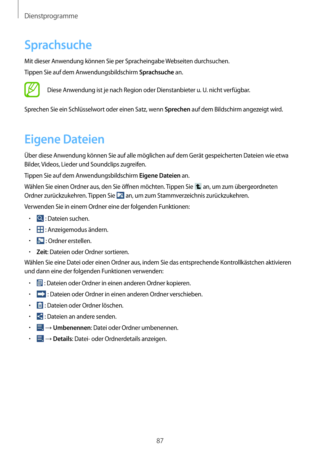 Samsung SM-T3100MKADBT, SM-T3100ZWAXEO, SM-T3100MKEATO, SM-T3100ZWATUR, SM-T3100ZWAATO, SM-T3100GNATUR manual Sprachsuche 