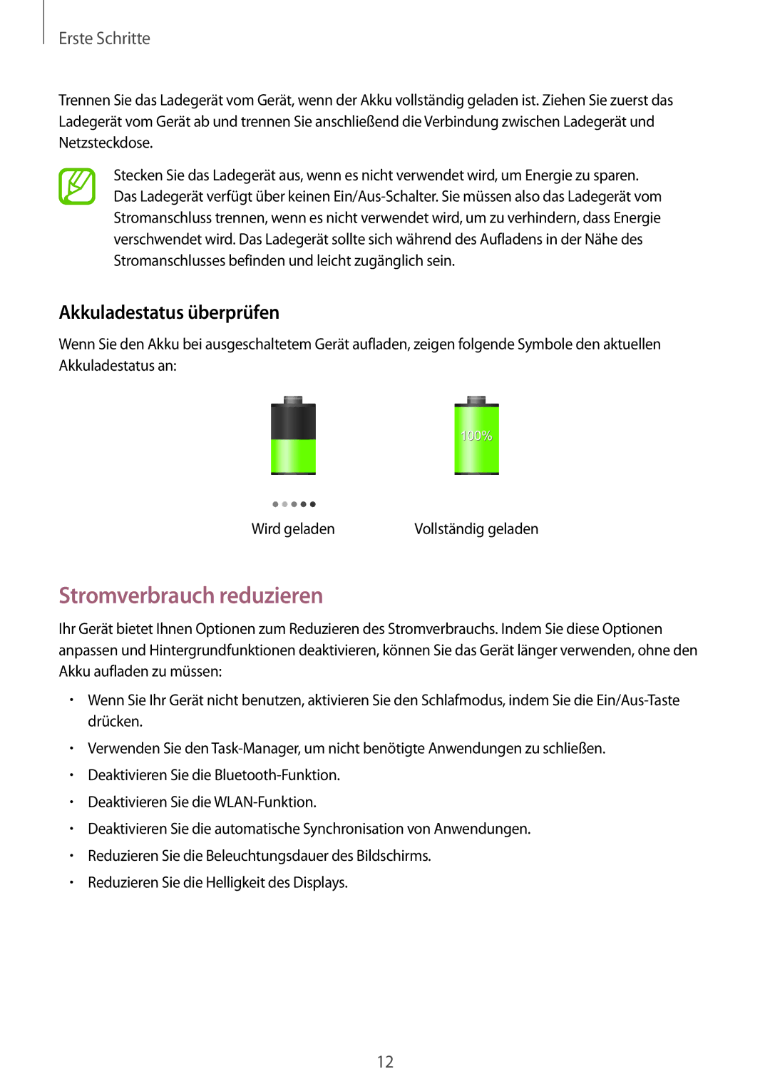 Samsung SM-T3100MKADBT, SM-T3100ZWAXEO, SM-T3100MKEATO, SM-T3100ZWATUR Stromverbrauch reduzieren, Akkuladestatus überprüfen 