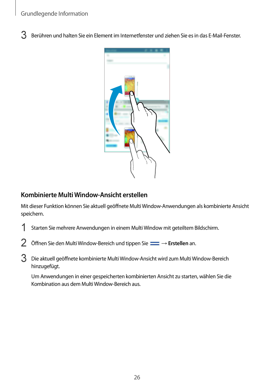 Samsung SM-T3100MKATPH, SM-T3100ZWAXEO, SM-T3100MKEATO, SM-T3100ZWATUR manual Kombinierte Multi Window-Ansicht erstellen 