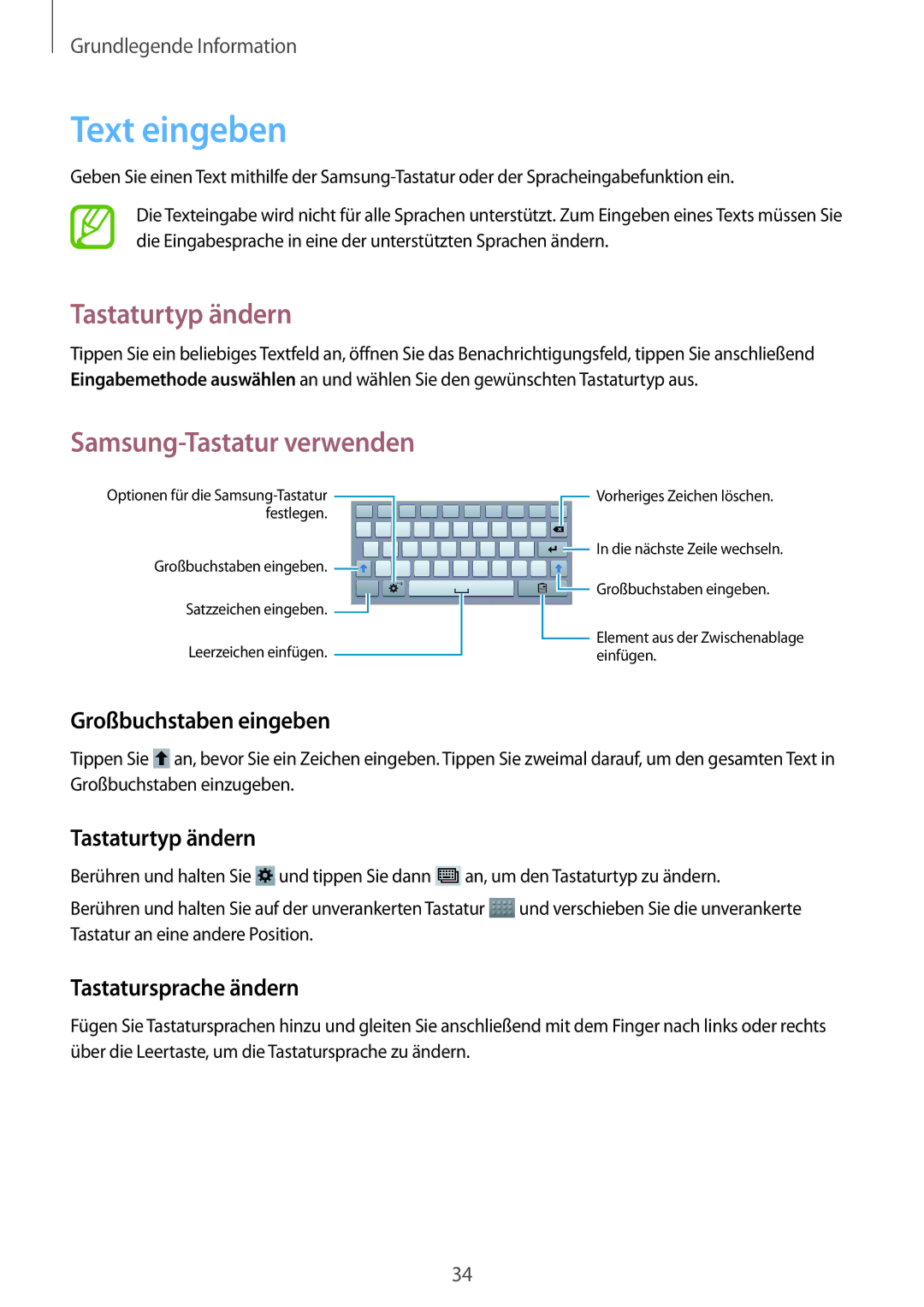 Samsung SM-T3100GNATUR, SM-T3100ZWAXEO, SM-T3100MKEATO manual Text eingeben, Tastaturtyp ändern, Samsung-Tastatur verwenden 