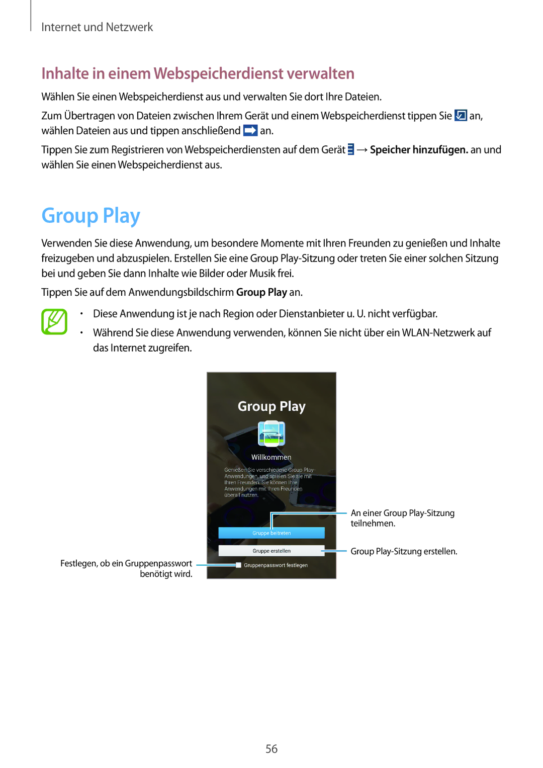 Samsung SM-T3100MKATPH, SM-T3100ZWAXEO, SM-T3100MKEATO manual Group Play, Inhalte in einem Webspeicherdienst verwalten 