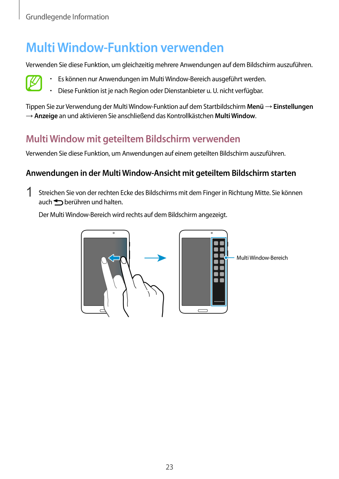 Samsung SM-T3100MKAEUR, SM-T3100ZWAXEO Multi Window-Funktion verwenden, Multi Window mit geteiltem Bildschirm verwenden 