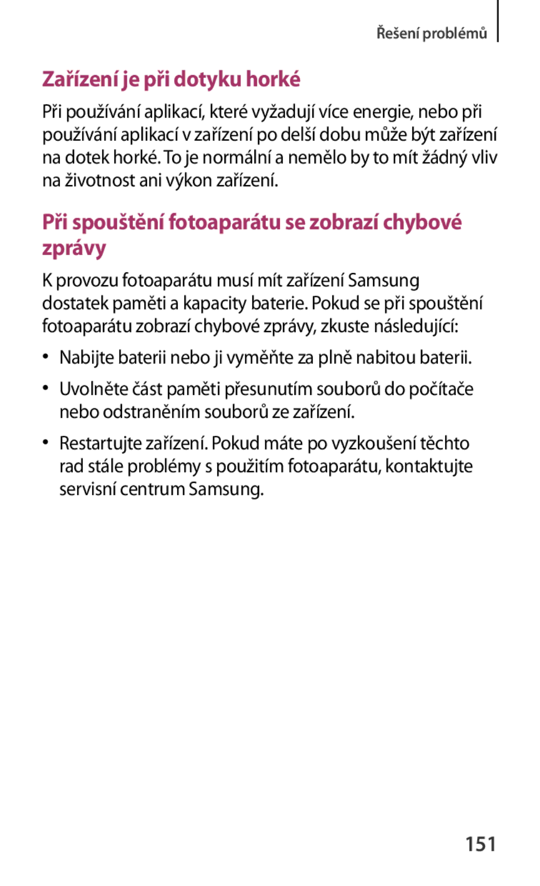 Samsung SM-T3100ZWAXSK, SM-T3100ZWAXEO, SM-T3100ZWAATO, SM-T3100GNAATO, SM-T3100MKAATO manual Zařízení je při dotyku horké, 151 