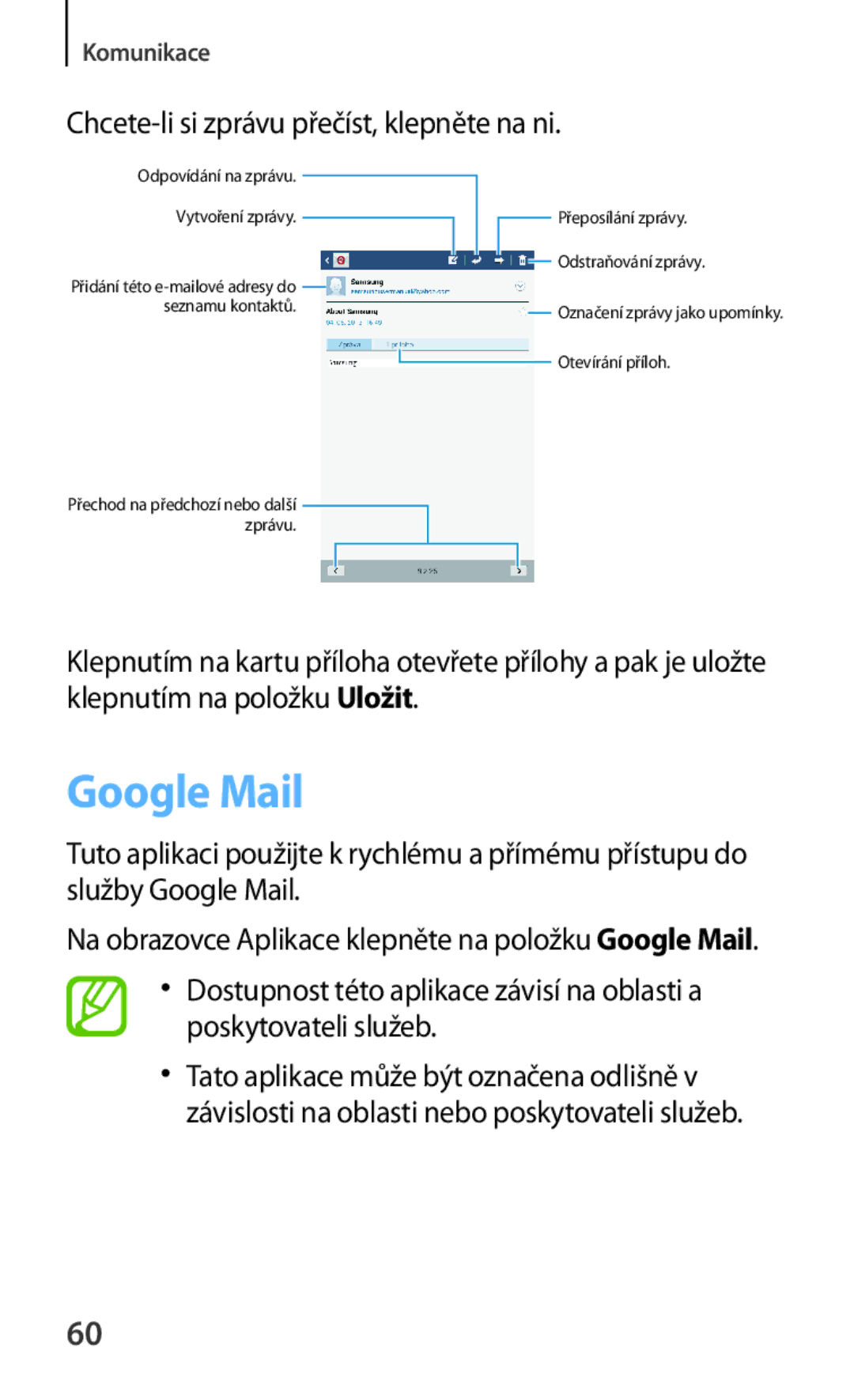 Samsung SM-T3100MKAAUT, SM-T3100ZWAXEO, SM-T3100ZWAATO manual Google Mail, Chcete-li si zprávu přečíst, klepněte na ni 