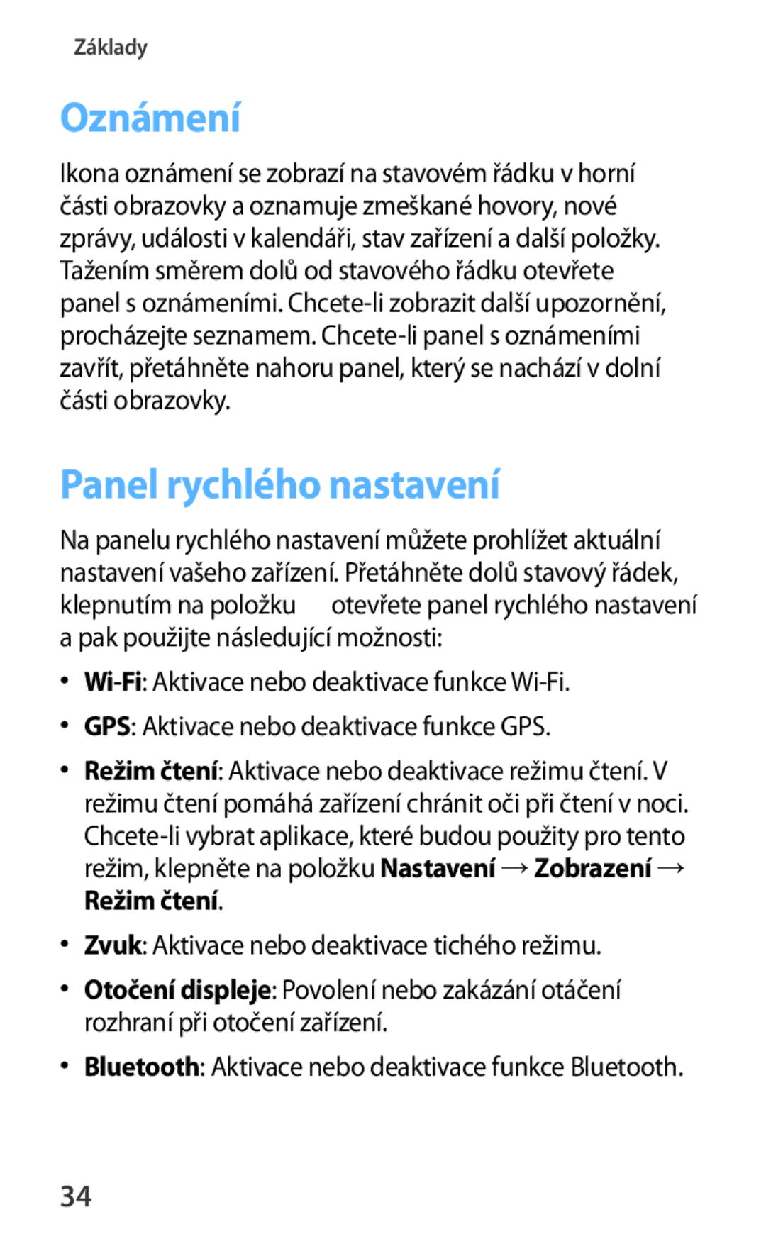 Samsung SM-T3110MKAXSK, SM-T3110MKAATO Oznámení, Panel rychlého nastavení, Zvuk Aktivace nebo deaktivace tichého režimu 