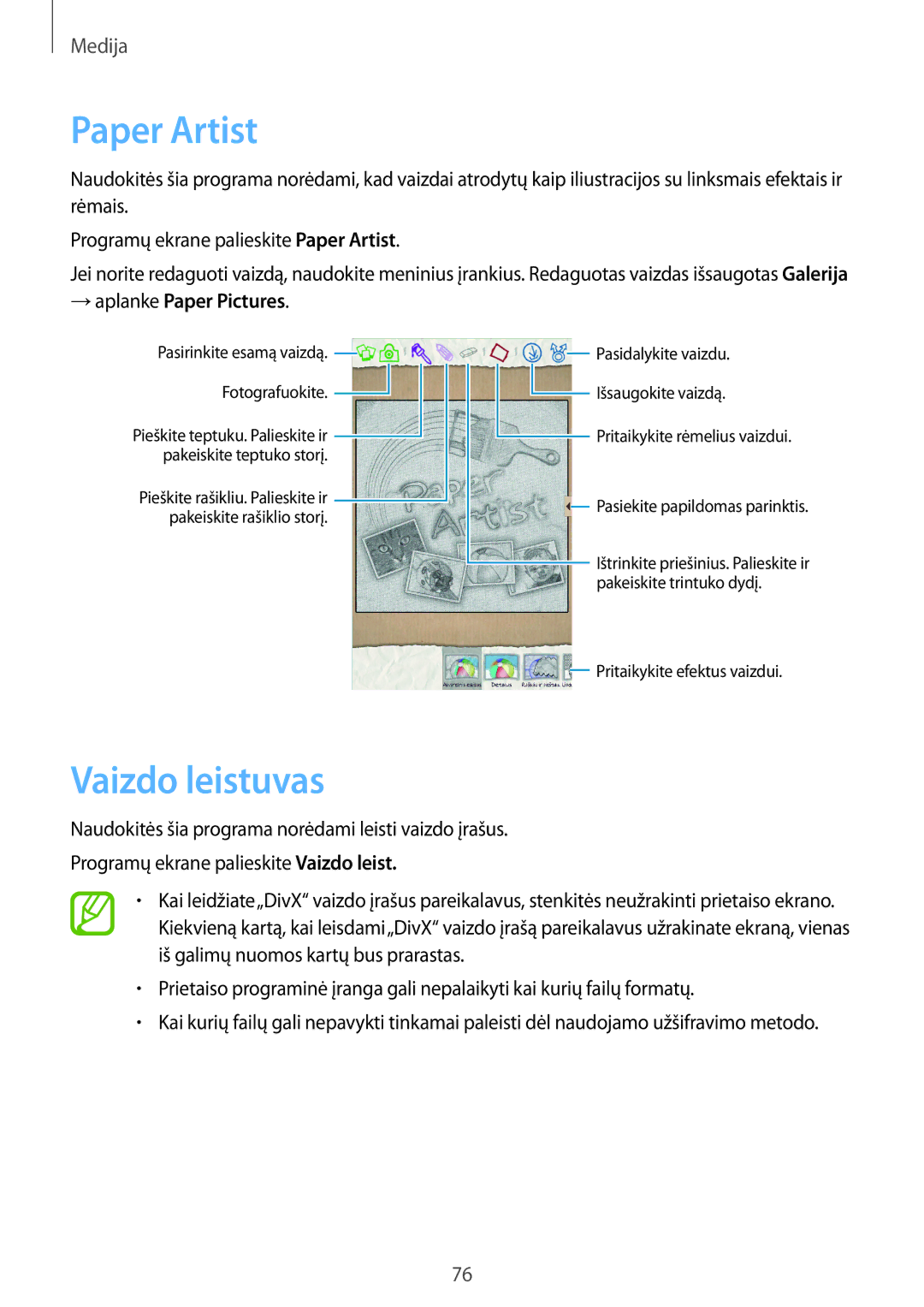 Samsung SM-T3110MKASEB, SM-T3110ZWASEB manual Paper Artist, Vaizdo leistuvas, → aplanke Paper Pictures 