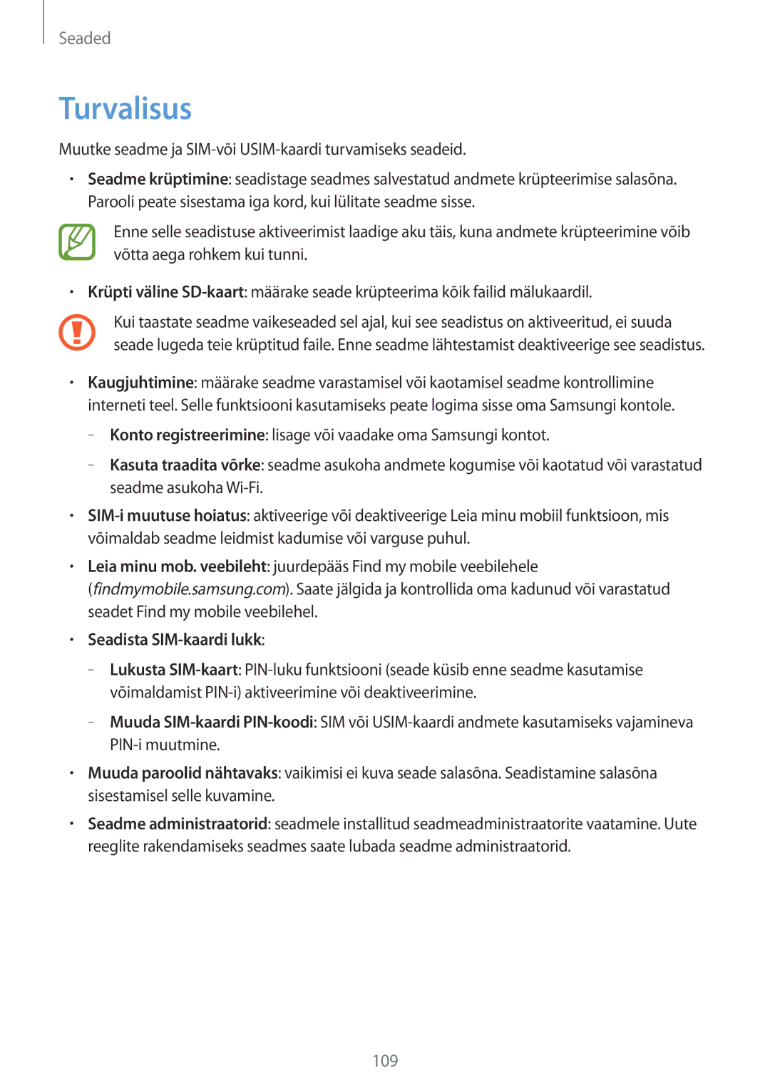 Samsung SM-T3110ZWASEB, SM-T3110MKASEB manual Turvalisus, Seadista SIM-kaardi lukk 