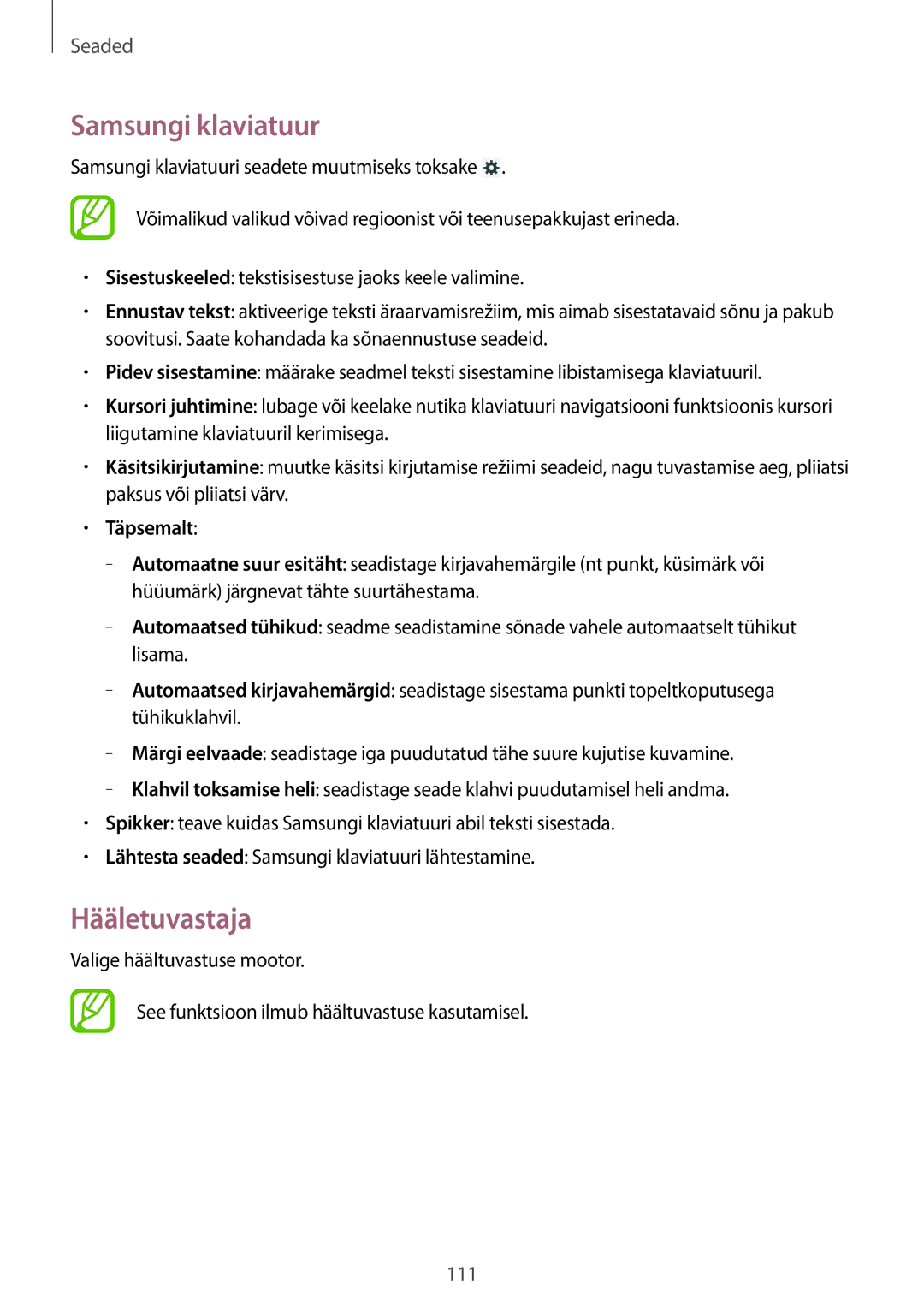 Samsung SM-T3110ZWASEB, SM-T3110MKASEB manual Samsungi klaviatuur, Hääletuvastaja, Täpsemalt 