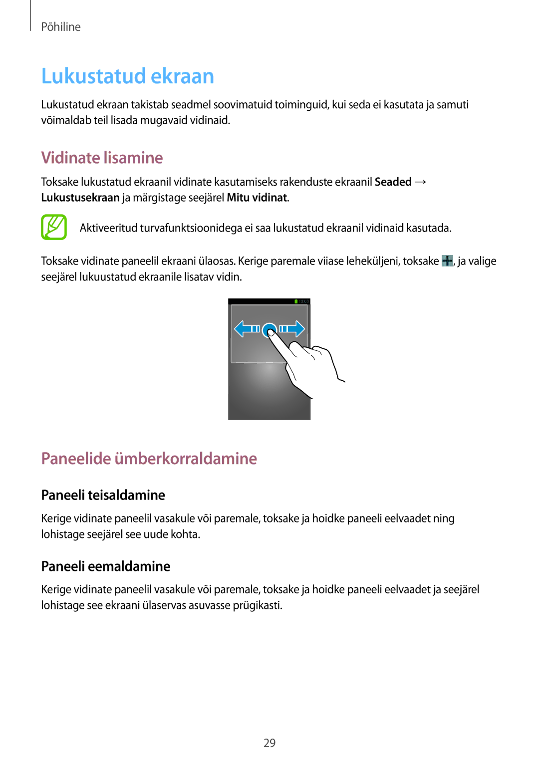 Samsung SM-T3110ZWASEB, SM-T3110MKASEB manual Lukustatud ekraan, Vidinate lisamine 