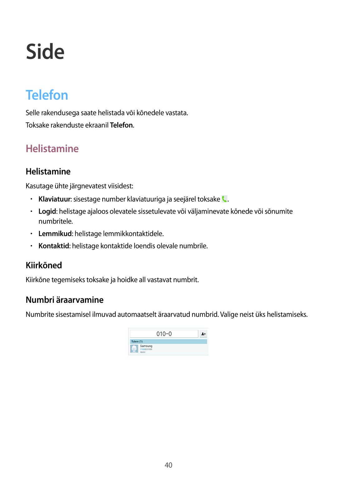 Samsung SM-T3110MKASEB, SM-T3110ZWASEB manual Side, Telefon, Helistamine 