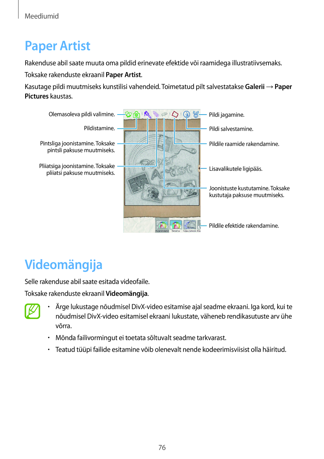 Samsung SM-T3110MKASEB, SM-T3110ZWASEB manual Paper Artist, Videomängija 