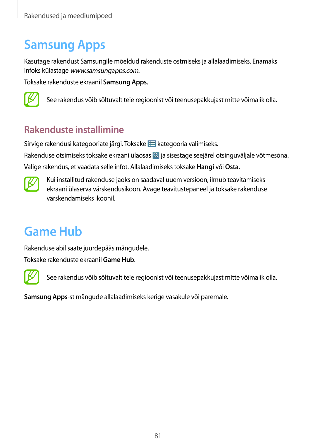 Samsung SM-T3110ZWASEB, SM-T3110MKASEB manual Samsung Apps, Game Hub 