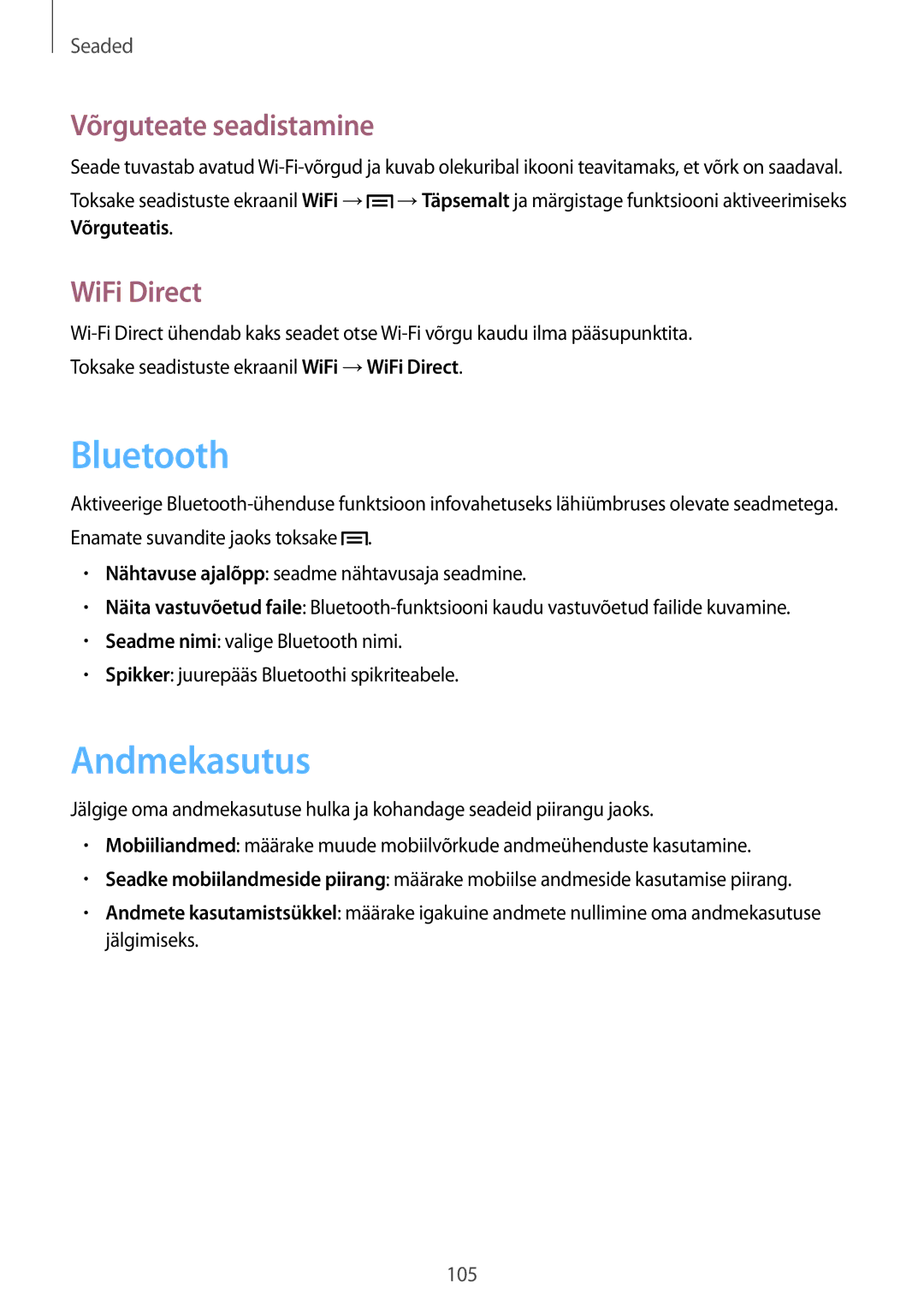 Samsung SM-T3110ZWASEB, SM-T3110MKASEB manual Võrguteate seadistamine, WiFi Direct 